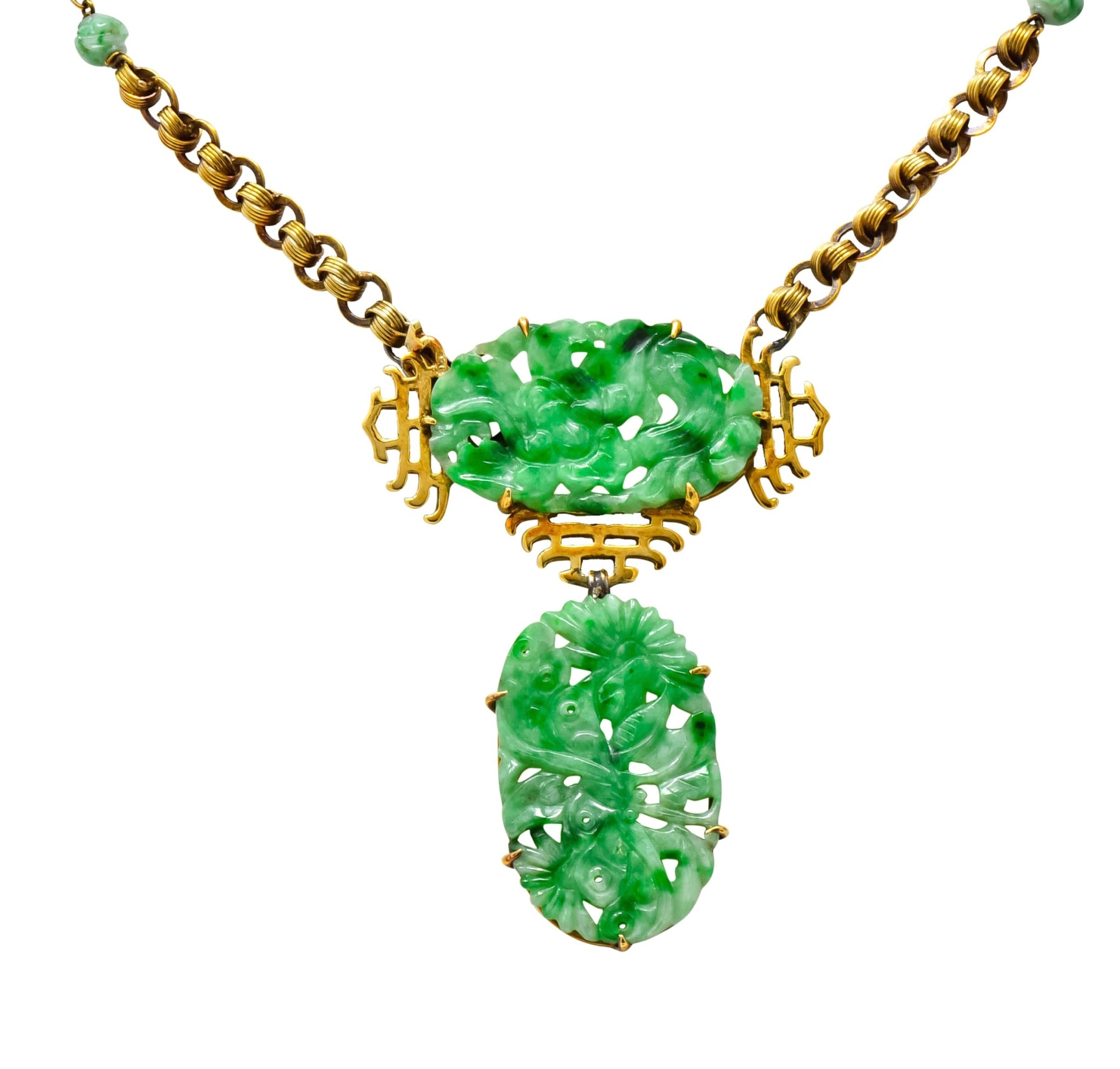 Walter Lampl Retro Jade 14 Karat Yellow Gold Drop Necklace - Wilson's Estate Jewelry