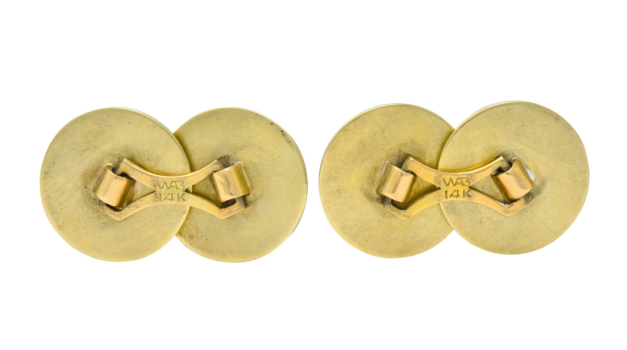 Wordley, Allsop & Bliss Enamel 14 Karat Gold Disk Men's Deco Cufflinks - Wilson's Estate Jewelry