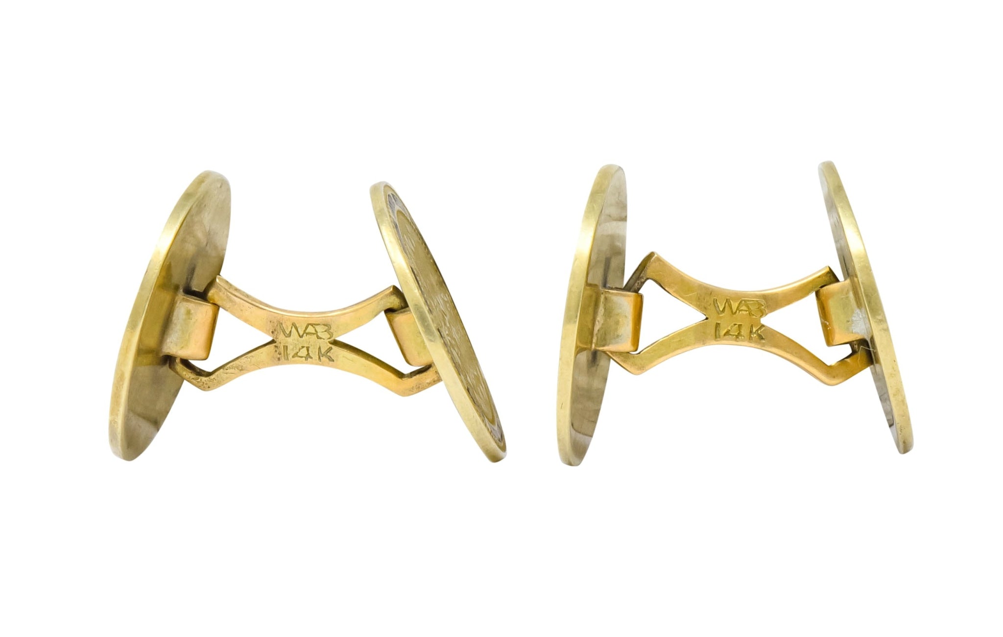 Wordley, Allsop & Bliss Enamel 14 Karat Gold Disk Men's Deco Cufflinks - Wilson's Estate Jewelry