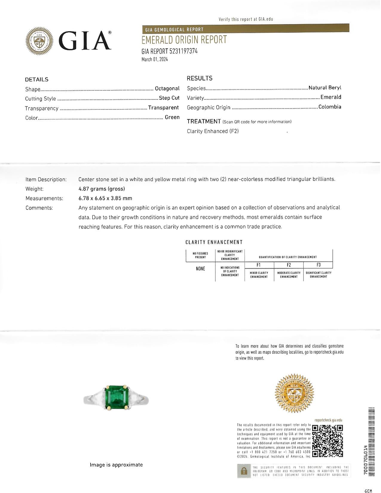 Mid-Century 1.60 CTW Colombian Emerald Diamond Platinum 18 Karat Yellow White Gold Vintage Ring GIA Wilson's Estate Jewelry