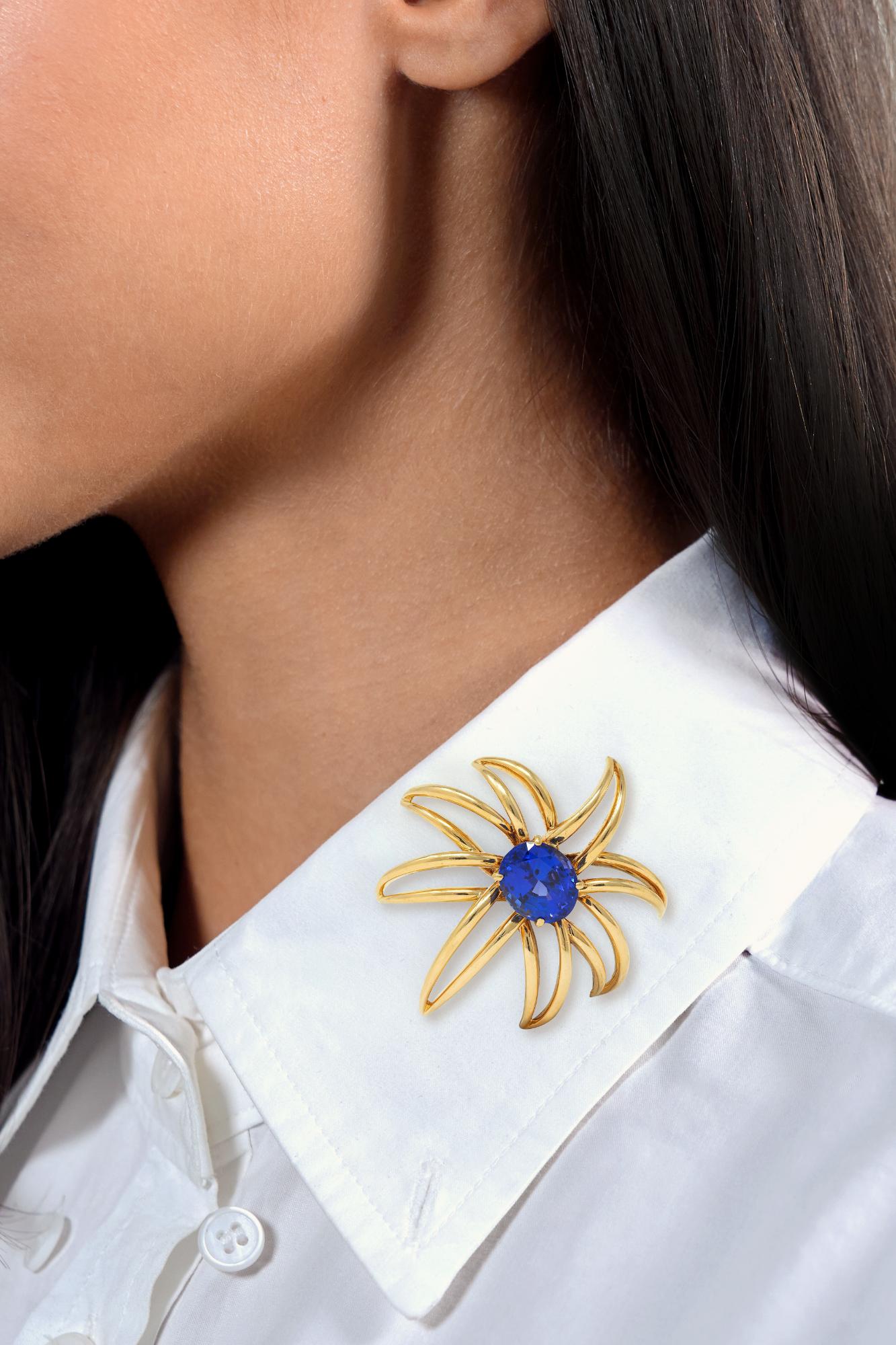 Tiffany & Co. 1994 10.23 CTW Tanzanite 18 Karat Yellow Gold Vintage Fireworks Brooch