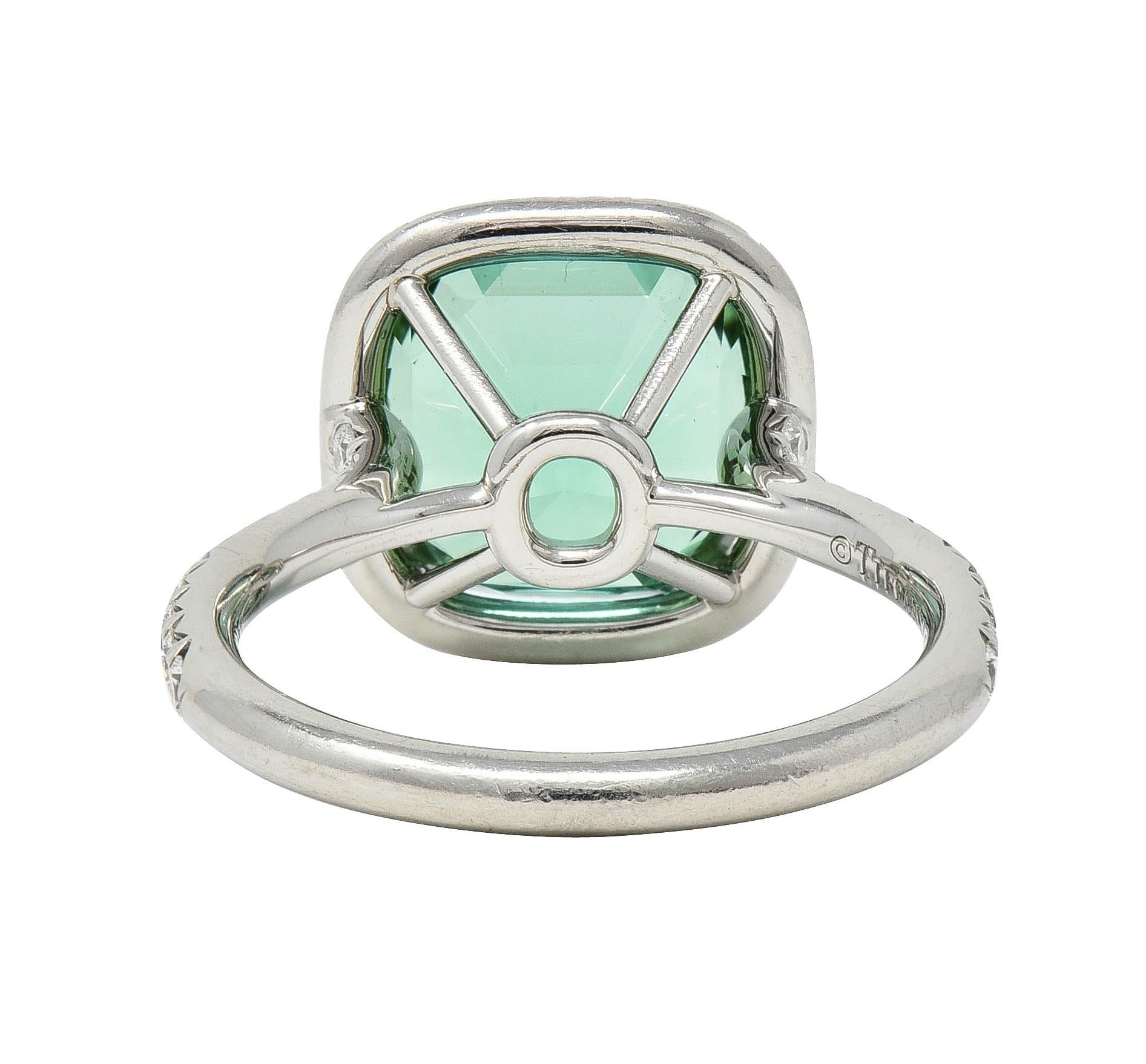 Tiffany & Co. 4.38 CTW Green Tourmaline Diamond Platinum Soleste Halo Ring