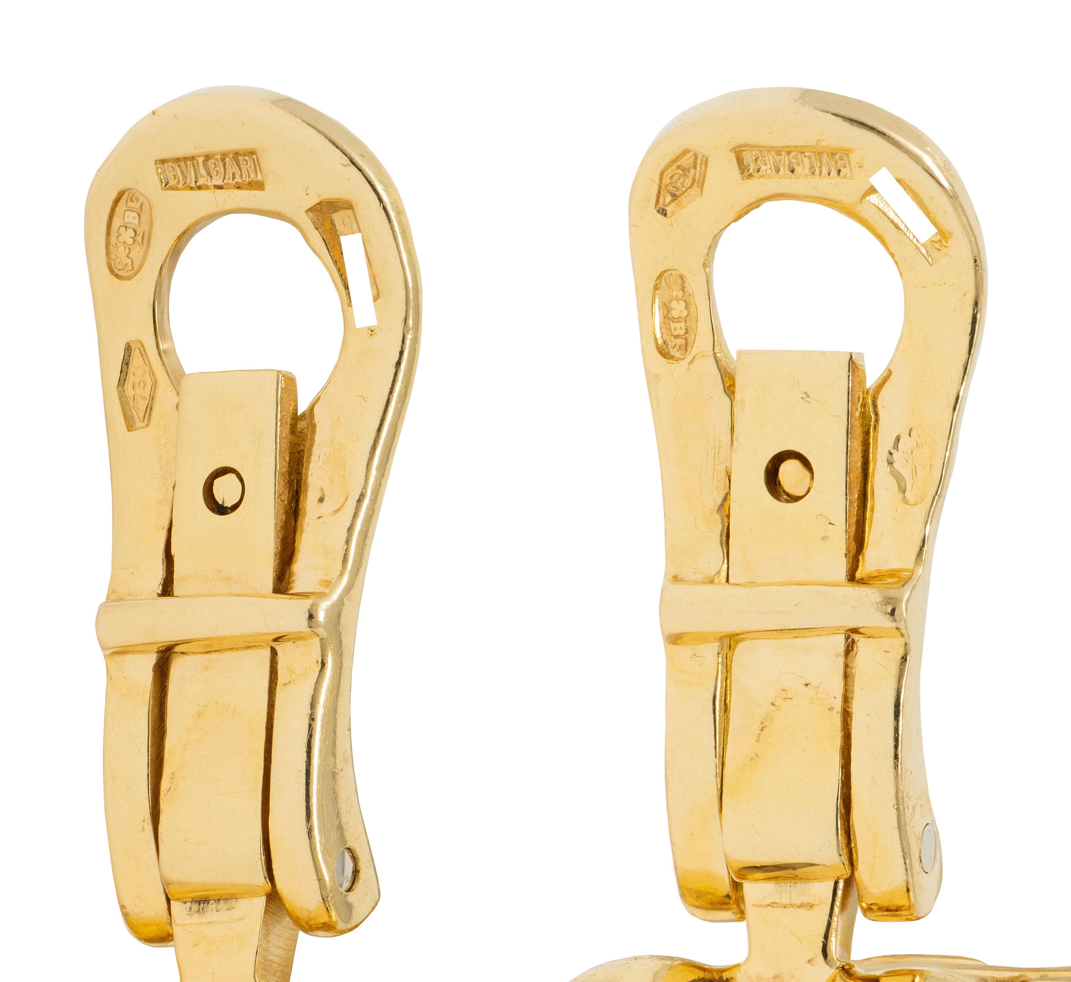 Bulgari 1990's 18K Yellow Gold Vintage Double Spiga J-Hoop Ear-Clip Earrings