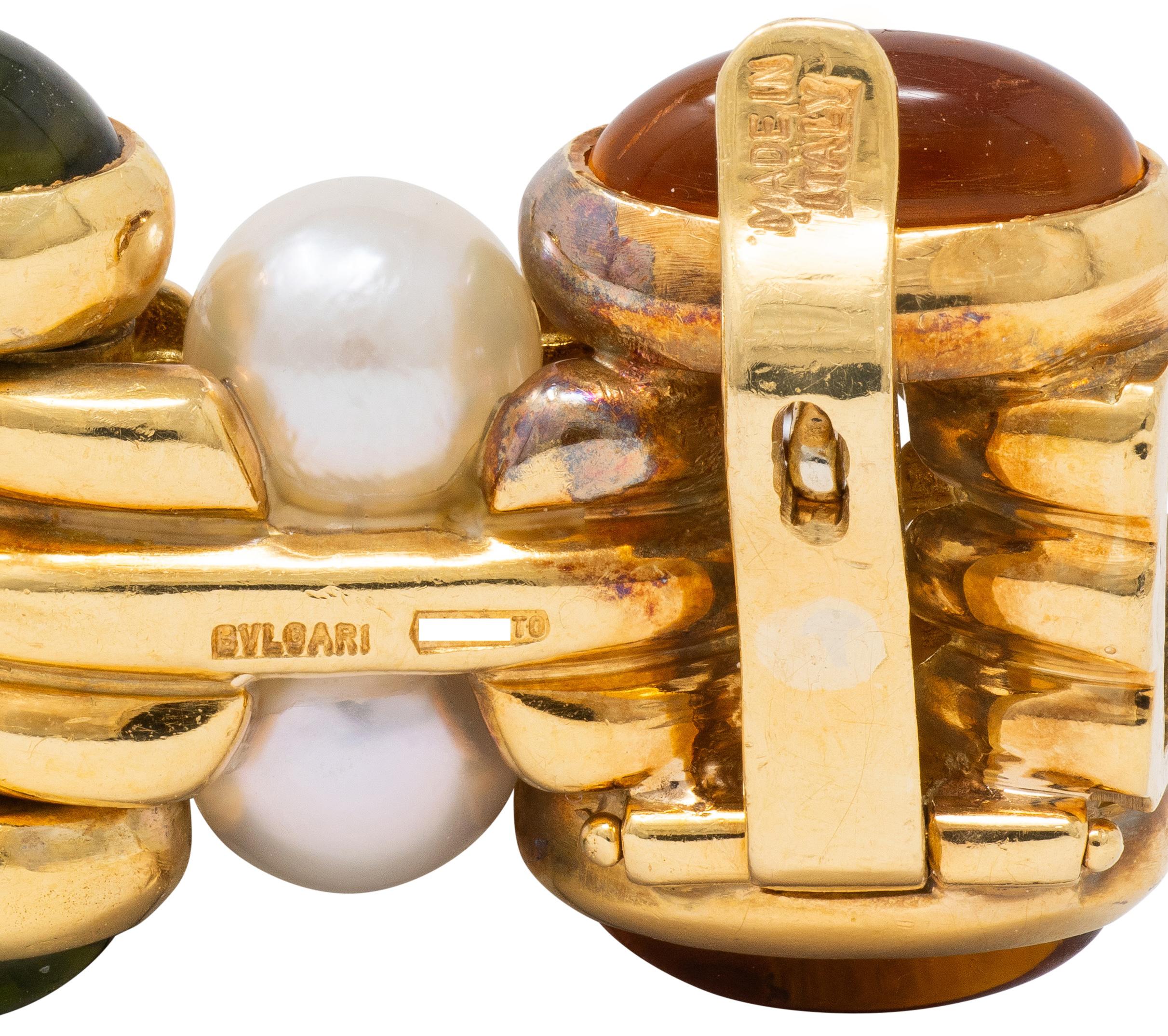 Bulgari 1980's Multi-Gem Citrine Pearl 18K Yellow Gold Vintage Link Bracelet