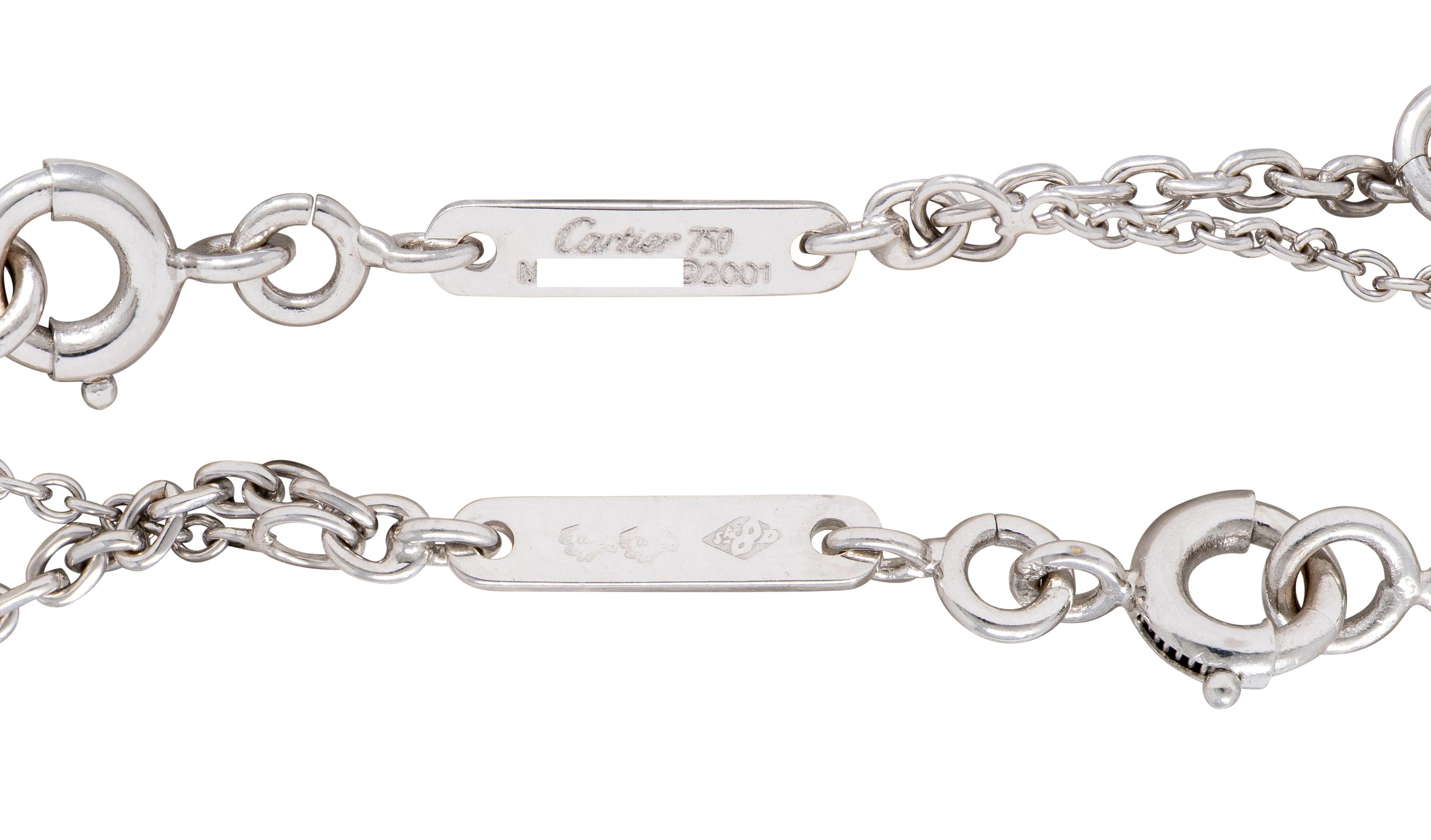 Cartier French 2001 Pink Sapphire 18K White Gold Vintage Heart Station Necklace