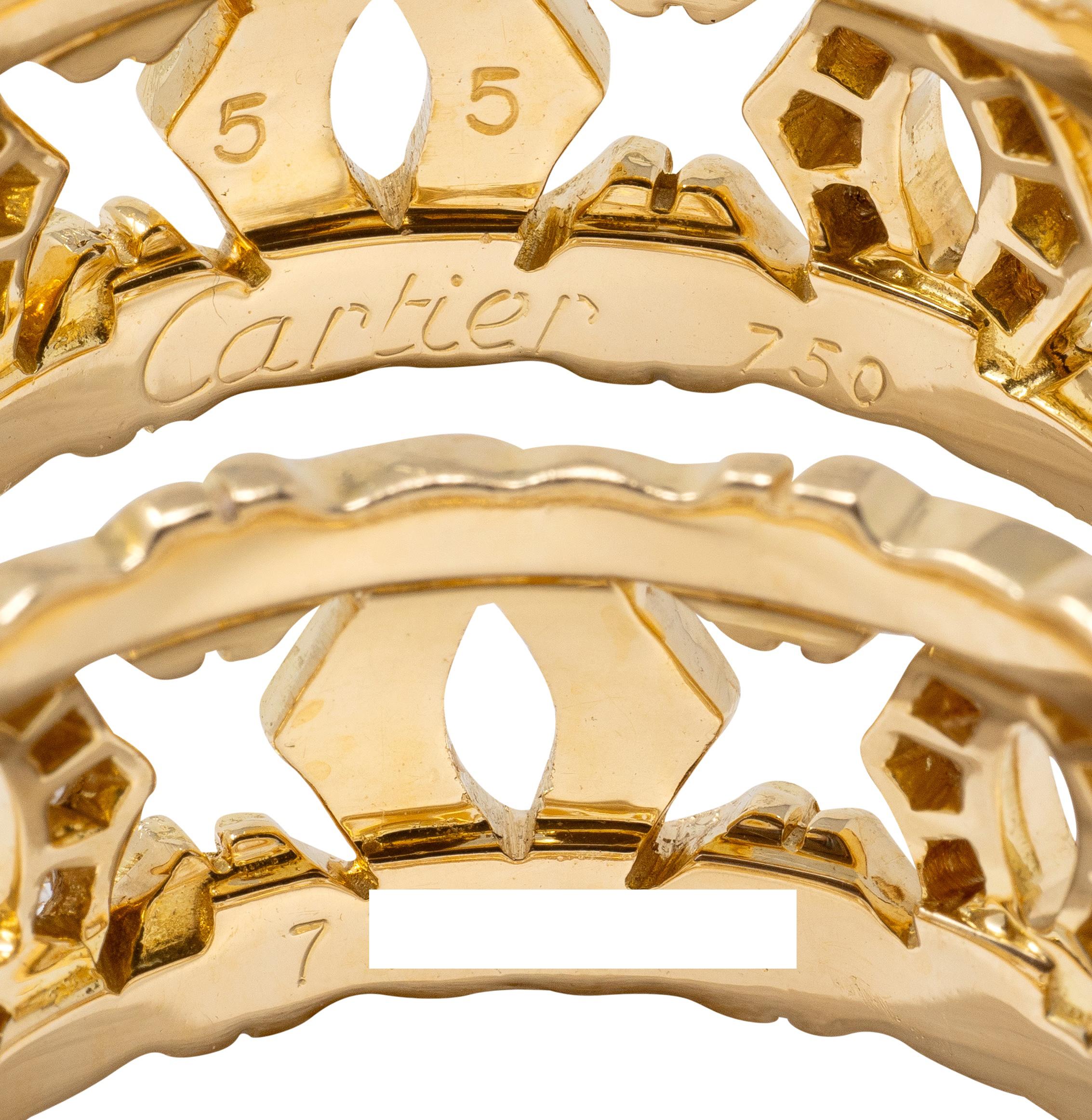 Cartier French Diamond 18K Yellow Gold Vintage Double C Entrelaces Band Ring
