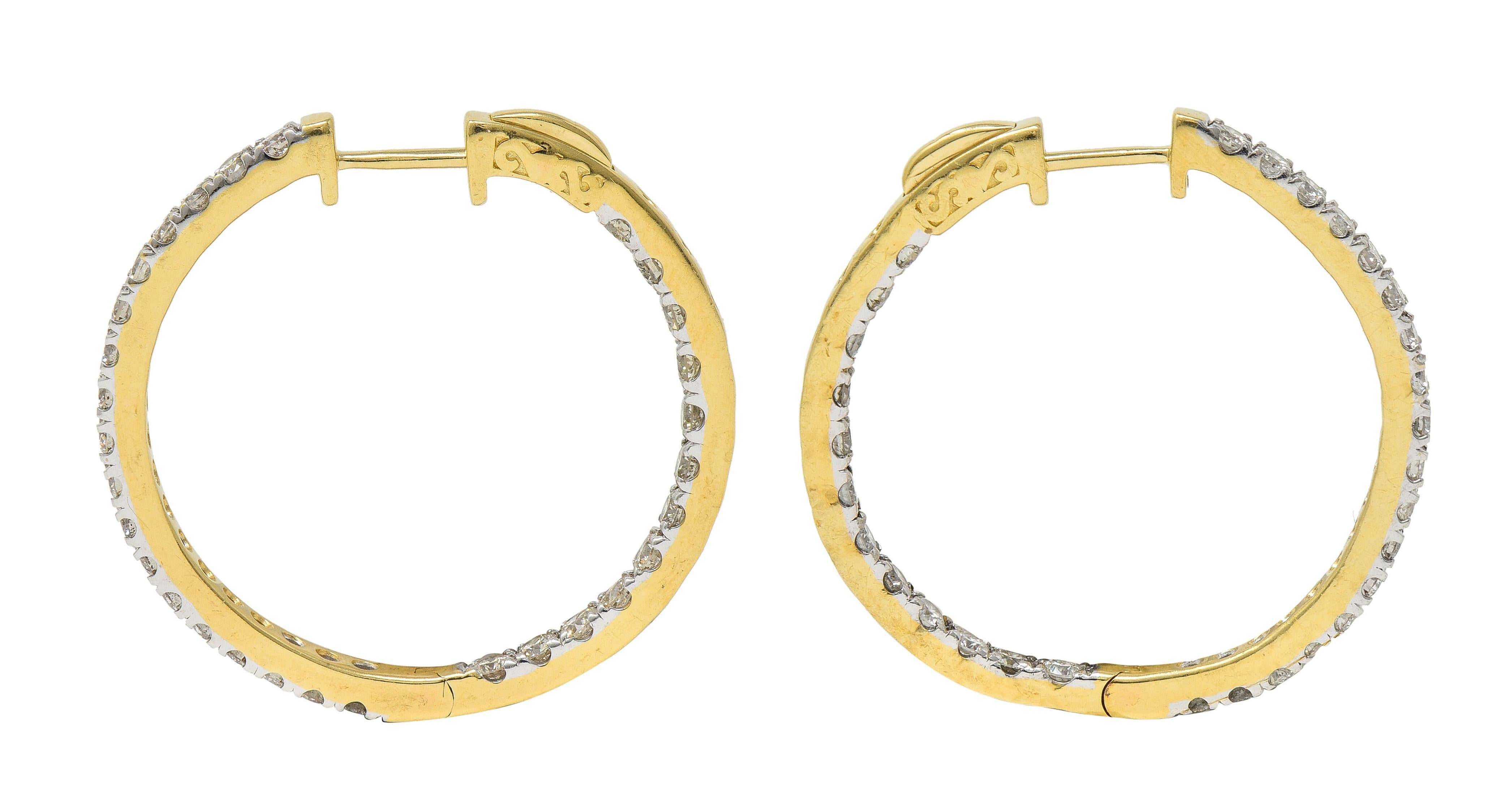 Contemporary 1.80 CTW Diamond 14 Karat Gold Inside Outside 34 MM Hoop Earrrings