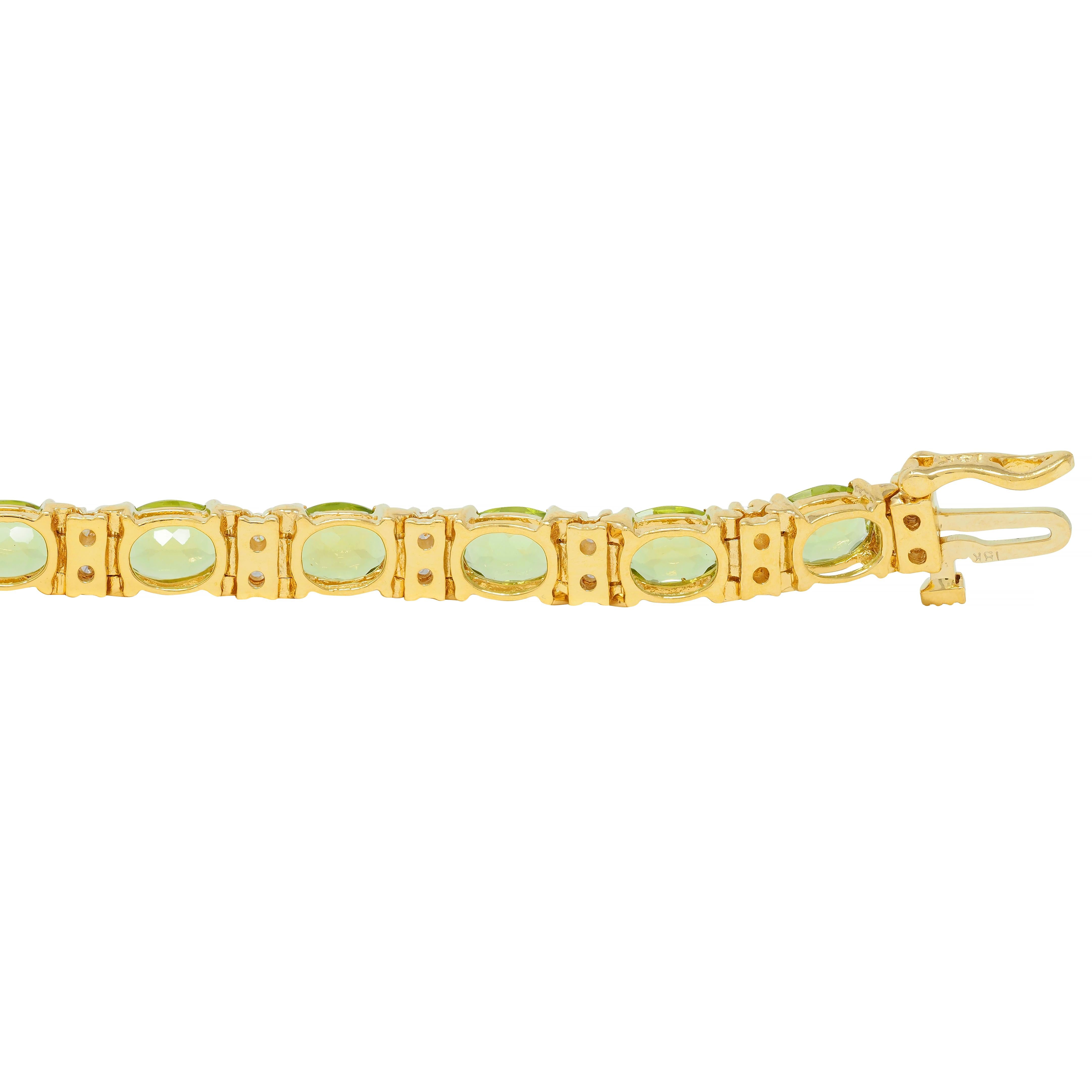 Vintage 20.14 CTW Oval Cut Peridot Diamond 18 Karat Yellow Gold Line Bracelet