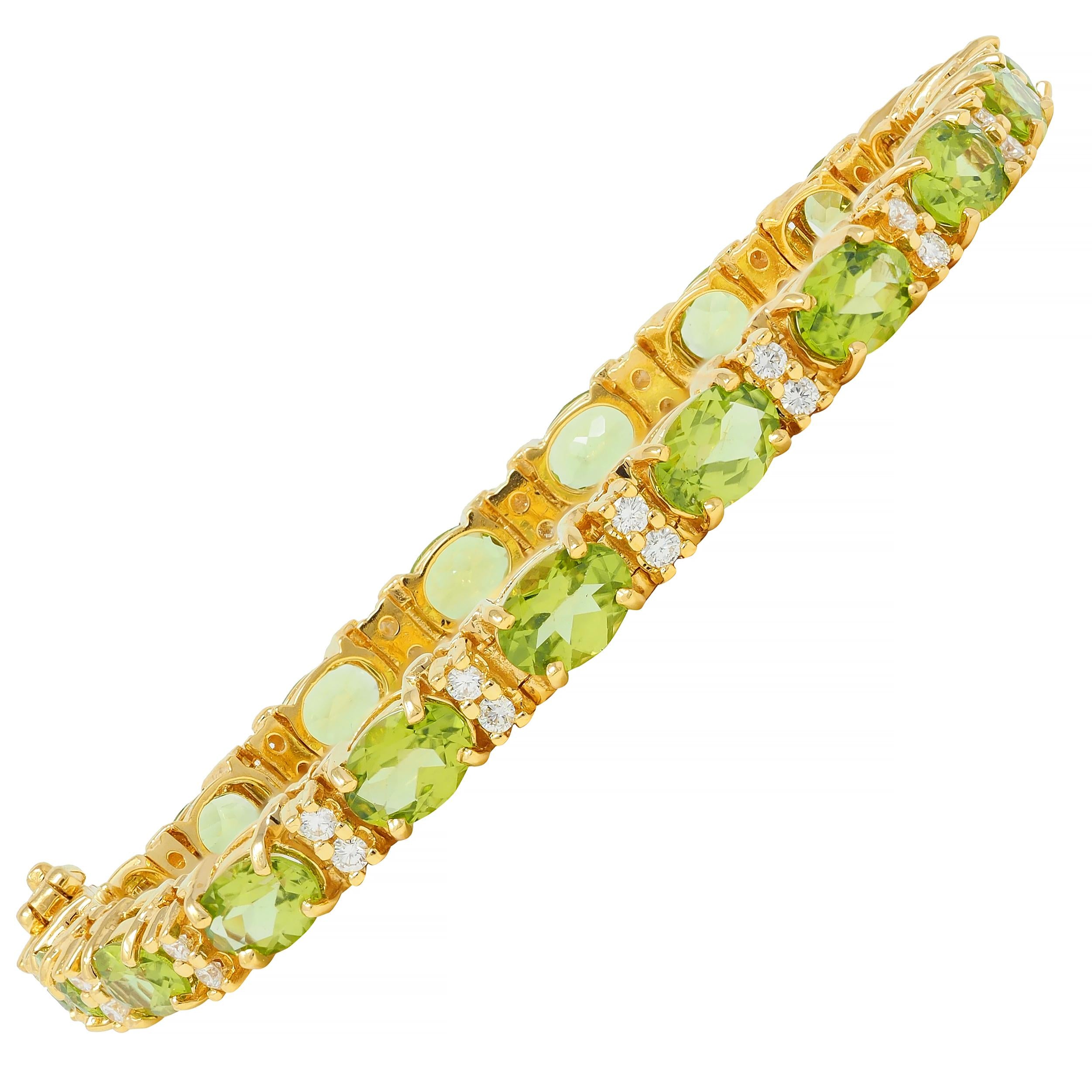 Vintage 20.14 CTW Oval Cut Peridot Diamond 18 Karat Yellow Gold Line Bracelet