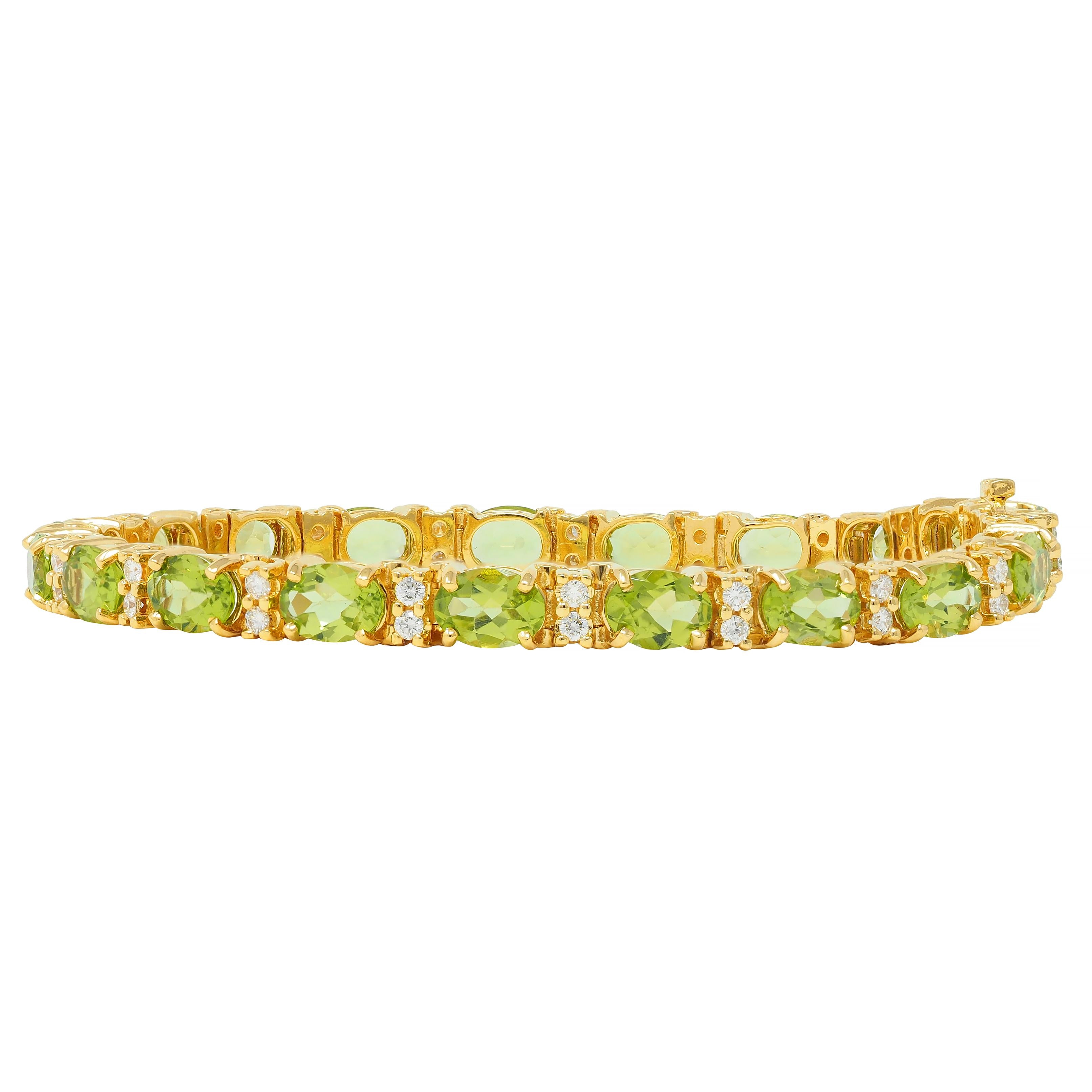 Vintage 20.14 CTW Oval Cut Peridot Diamond 18 Karat Yellow Gold Line Bracelet