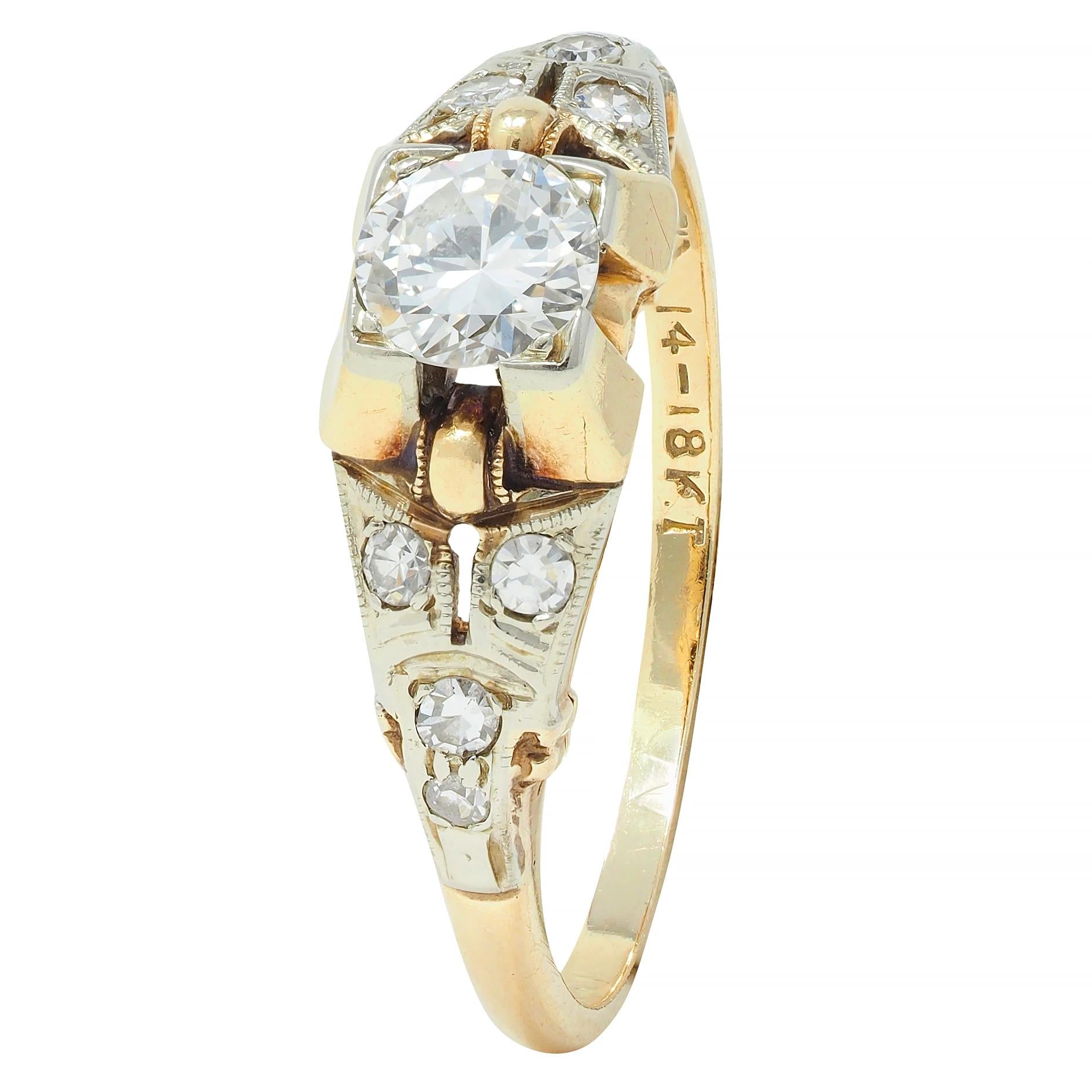 Retro Transitional Diamond 18 Karat Two-Tone Gold Vintage Engagement Ring