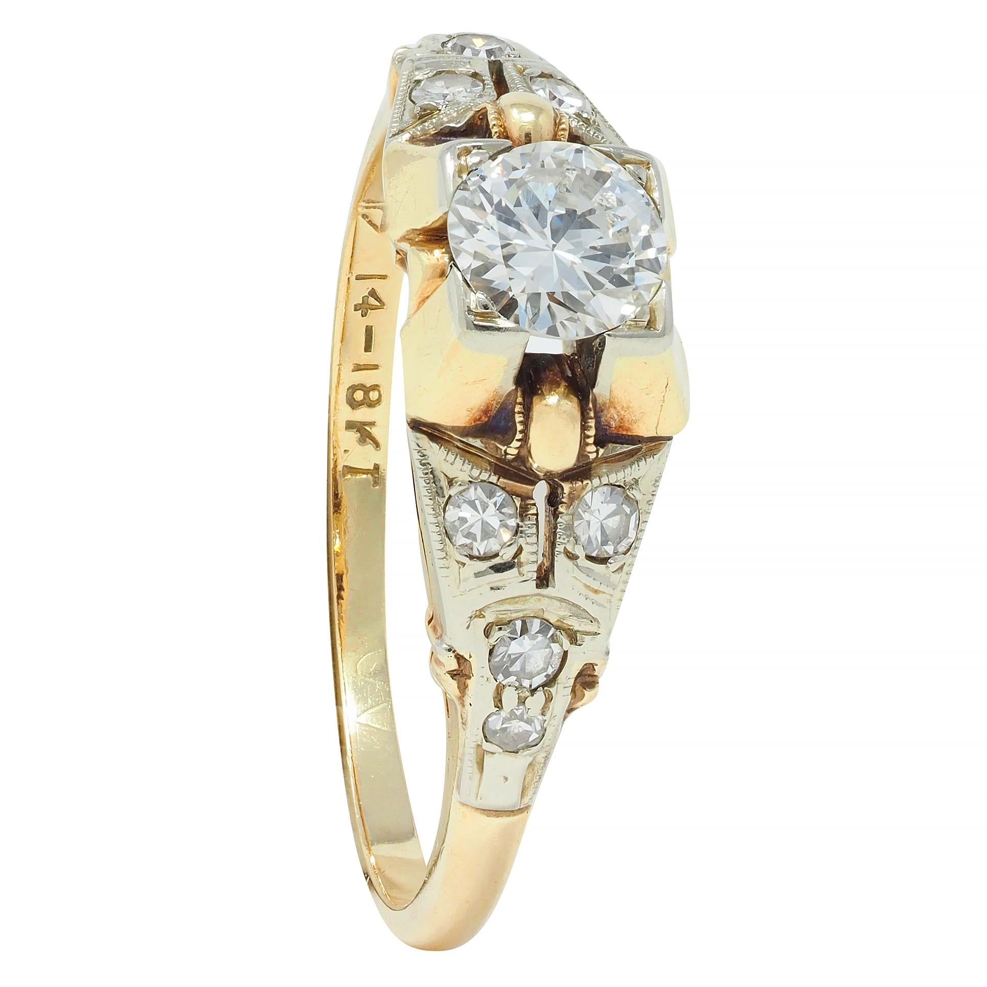 Retro Transitional Diamond 18 Karat Two-Tone Gold Vintage Engagement Ring