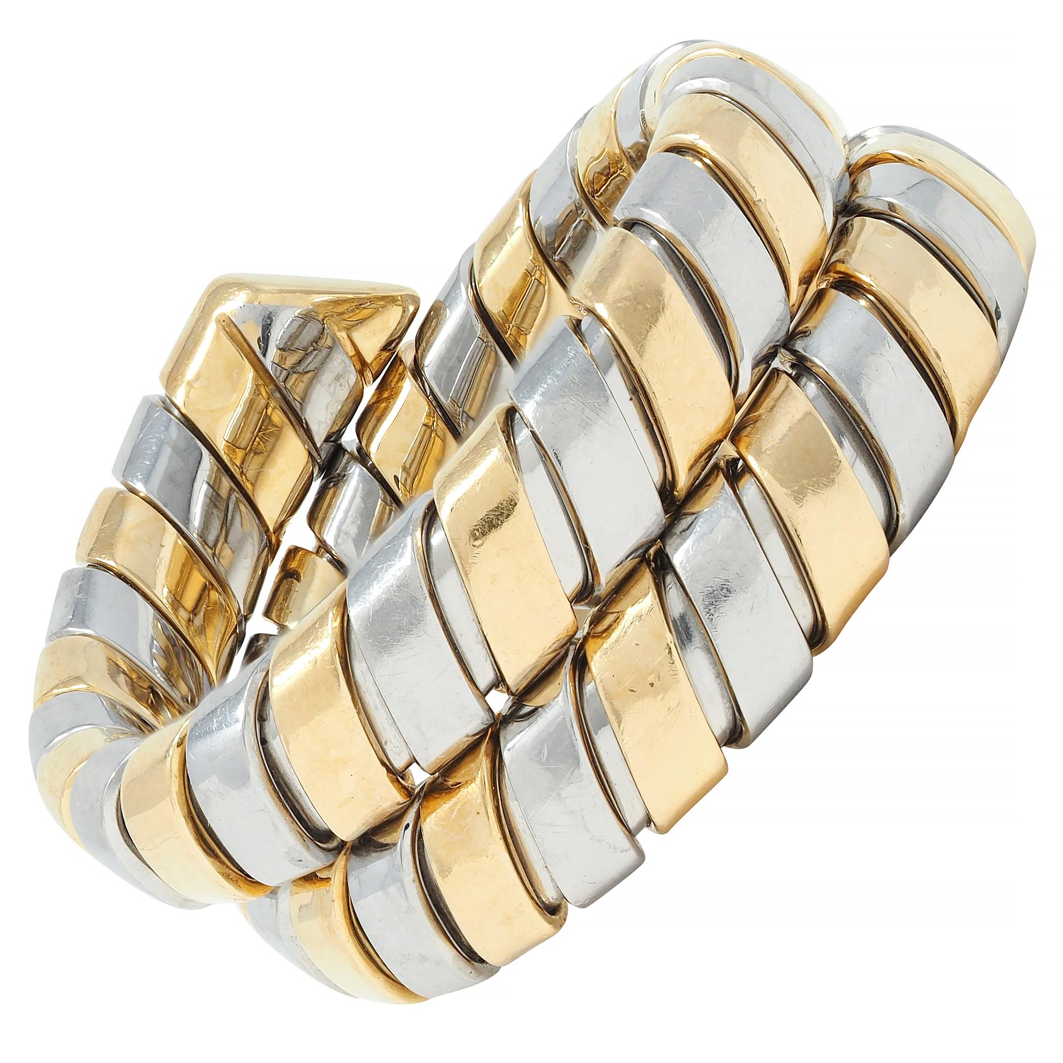 Bulgari 18 Karat Yellow Gold Stainless Steel Vintage Tobogas Serpenti Ring