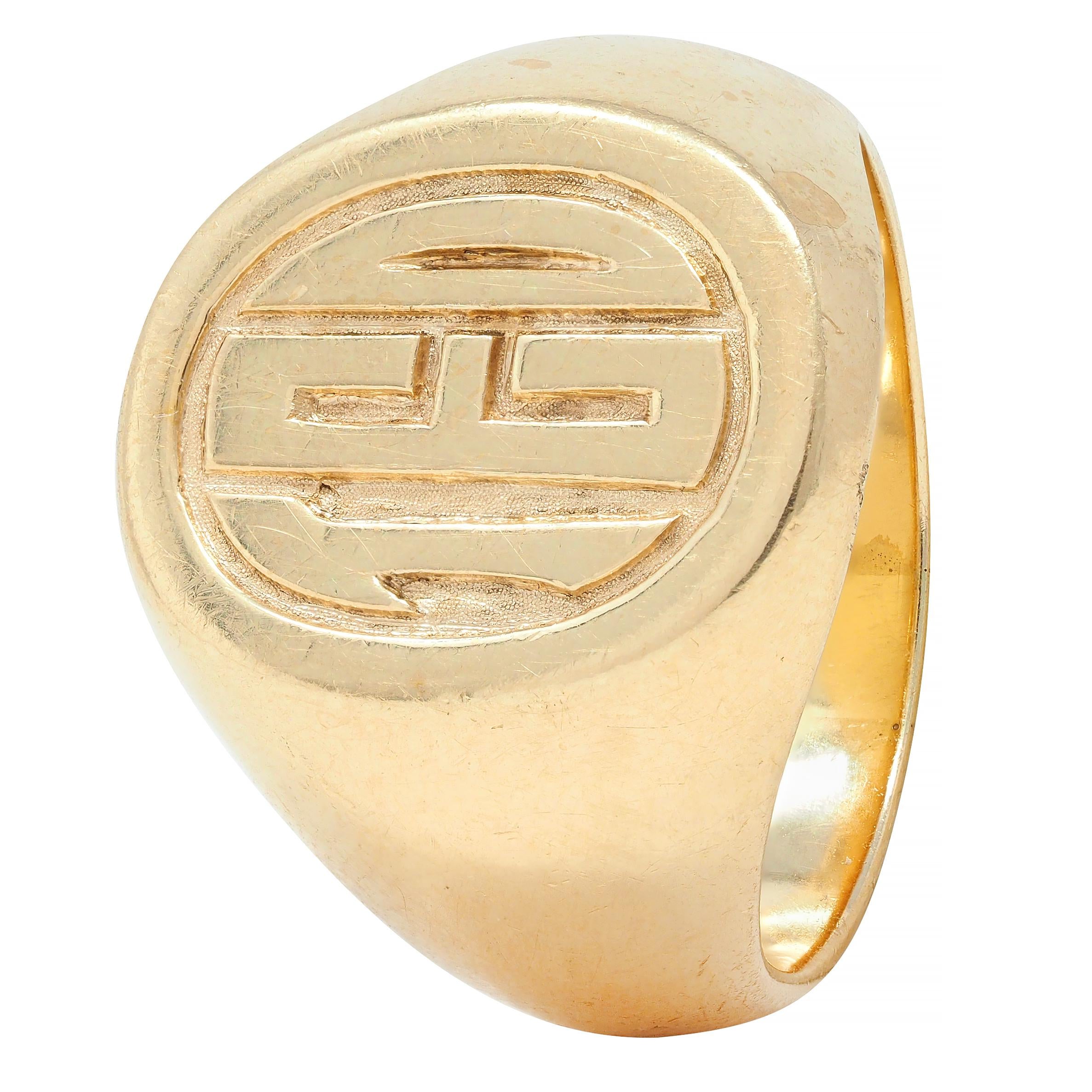 Tiffany & Co. 1970's 14 Karat Yellow Gold TED Unisex Vintage Signet Ring