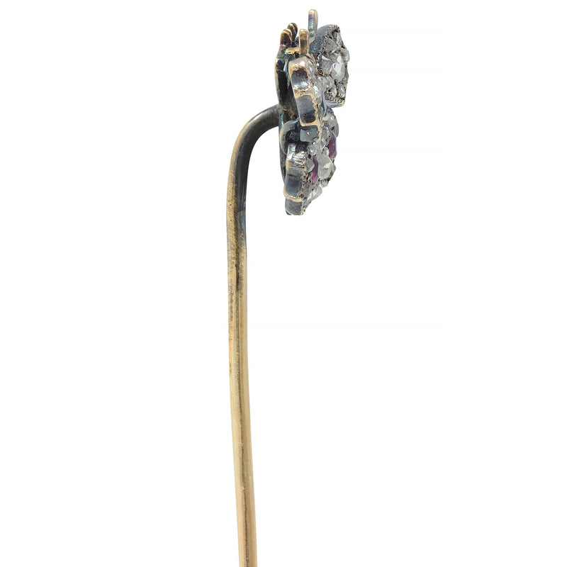 Tiffany & Co. Victorian Diamond Ruby Sapphire 18 Karat Gold Butterfly Stickpin