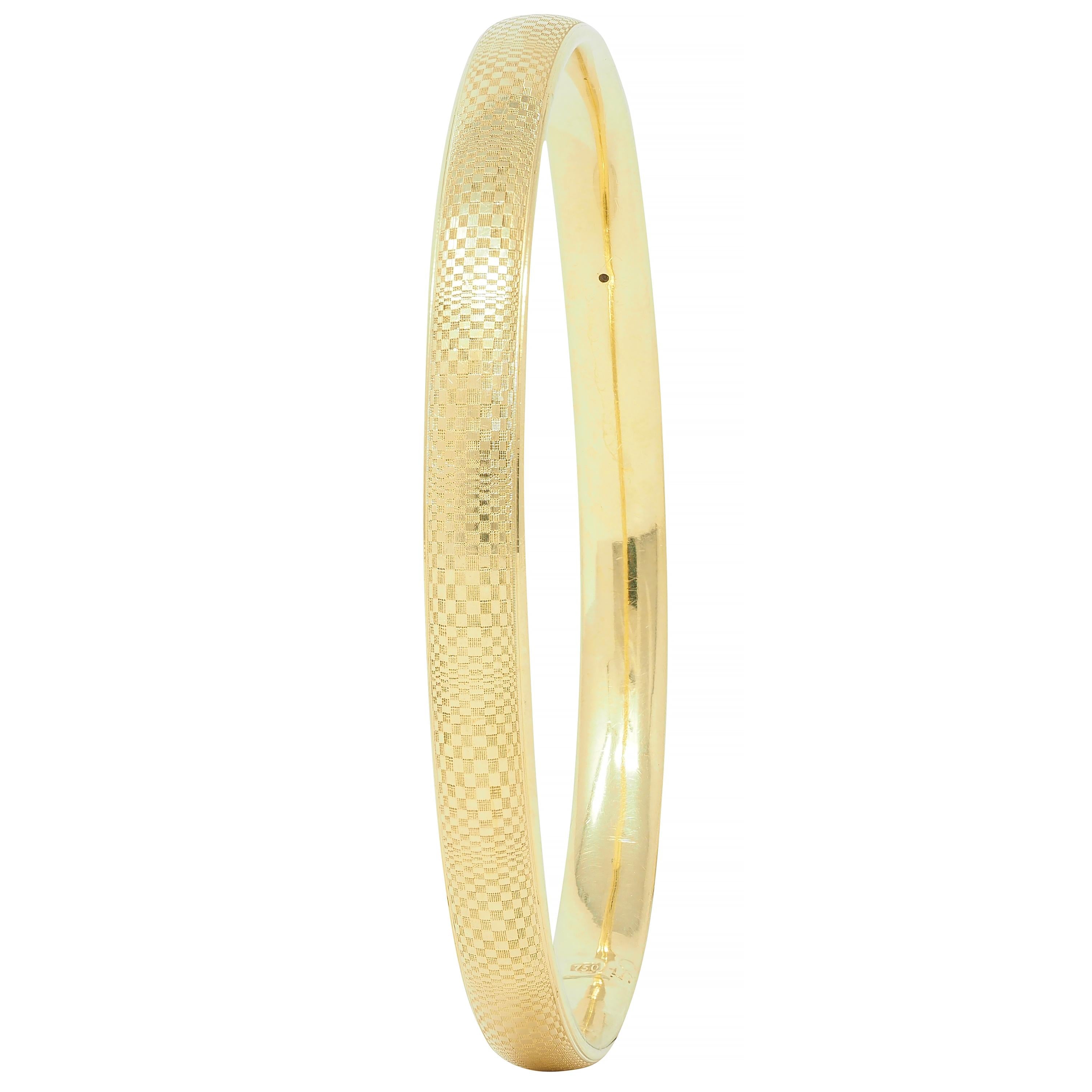 Vintage 18 Karat Yellow Gold Abstract Optical Checkerboard Bangle Bracelet