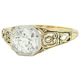 Art Deco Old European Cut Diamond Platinum 14 Karat Gold Antique Engagement Ring