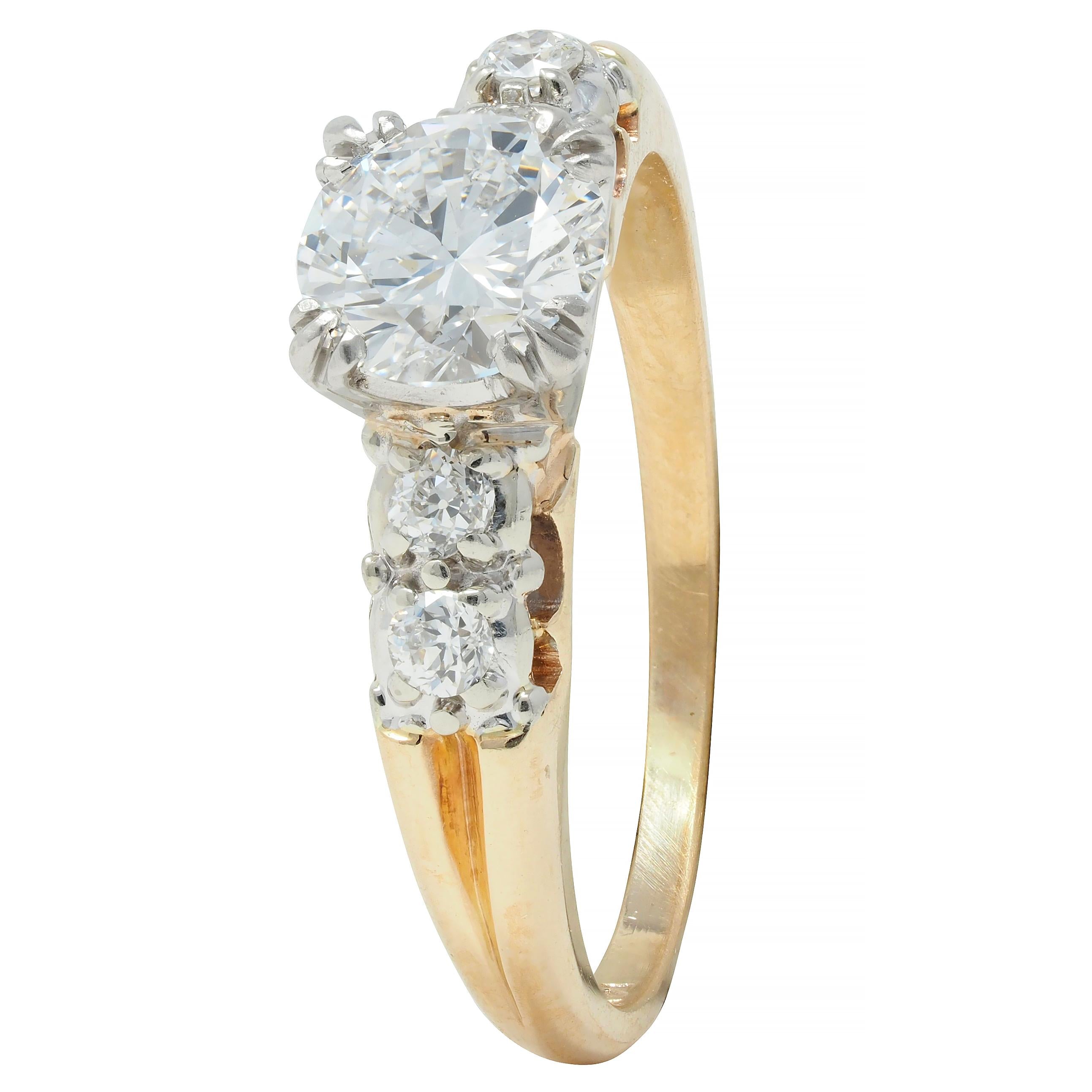 Retro .91 CTW Transitional Cut Diamond Platinum 14K Gold Vintage Engagement Ring