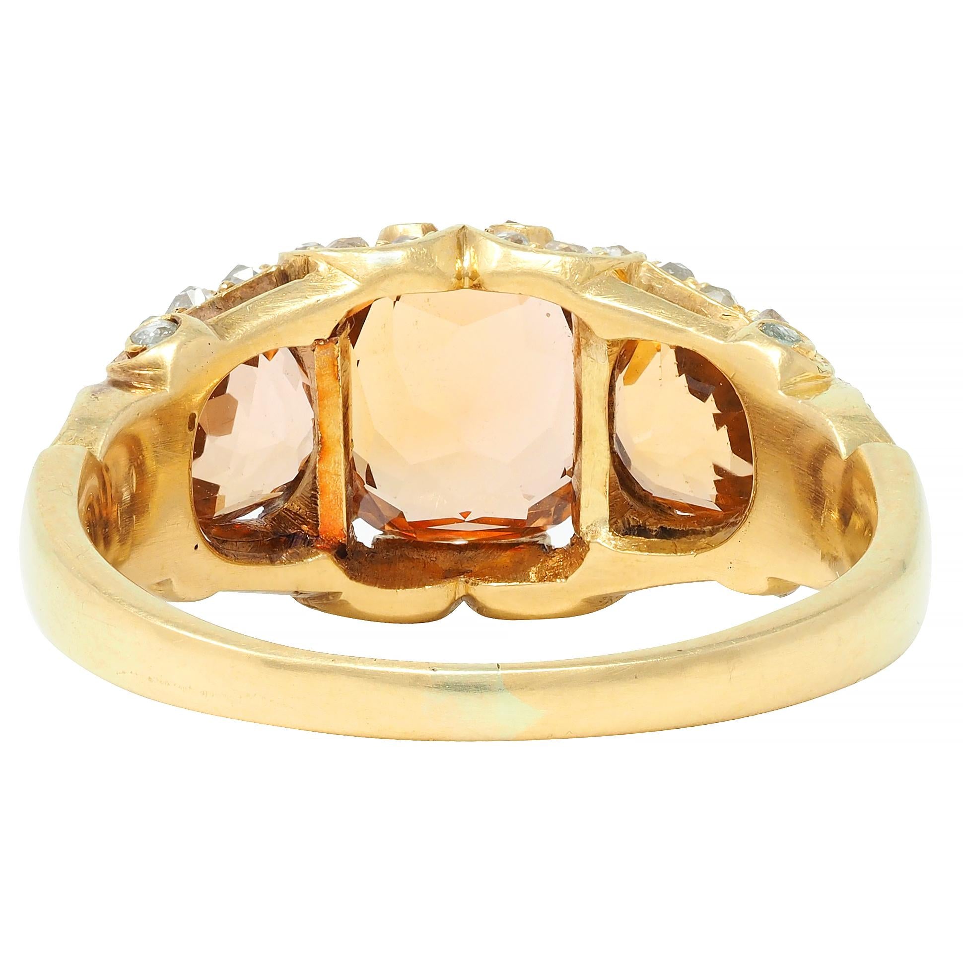 Victorian 4.00 CTW Topaz Diamond 18 Karat Gold Scroll Antique Three Stone Ring