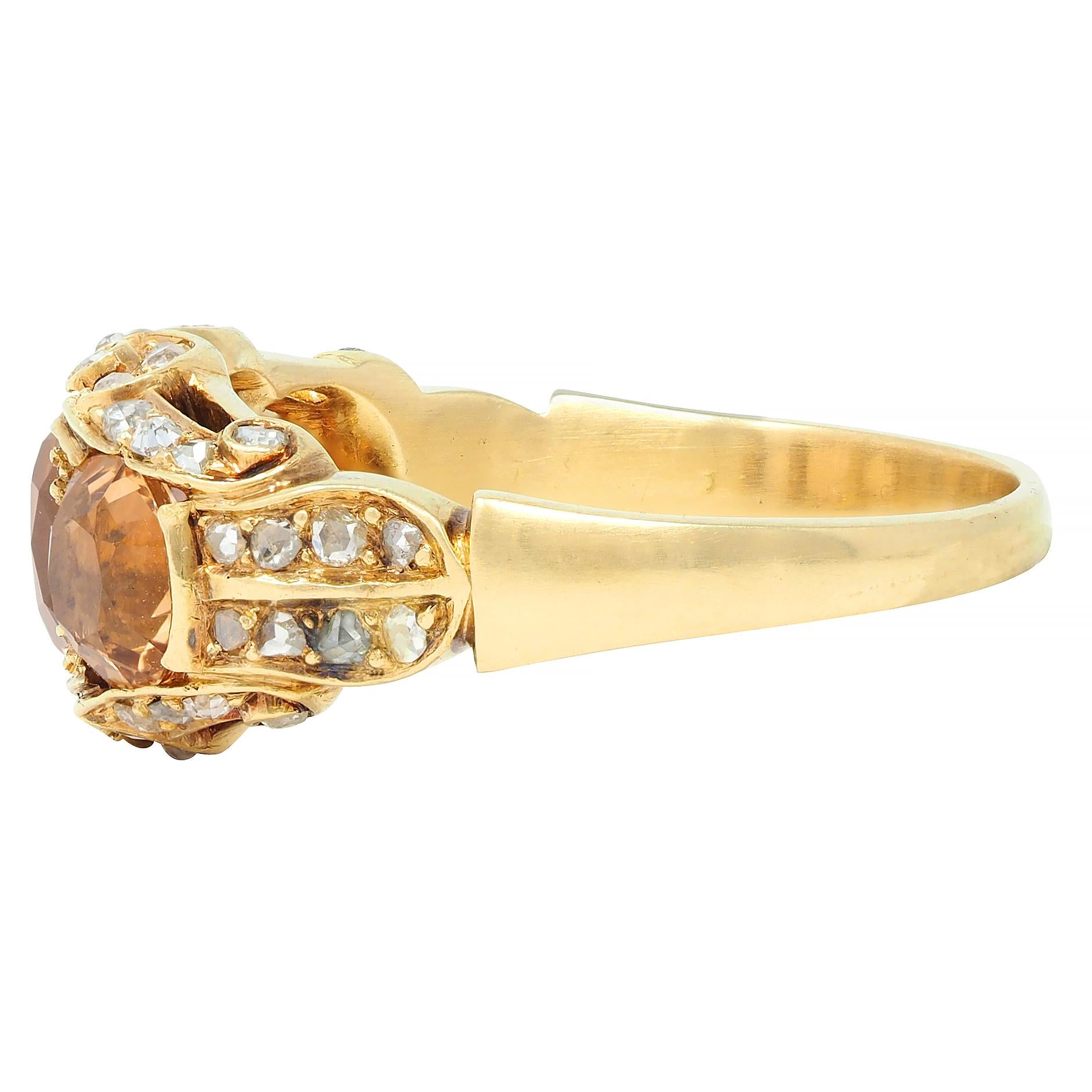 Victorian 4.00 CTW Topaz Diamond 18 Karat Gold Scroll Antique Three Stone Ring