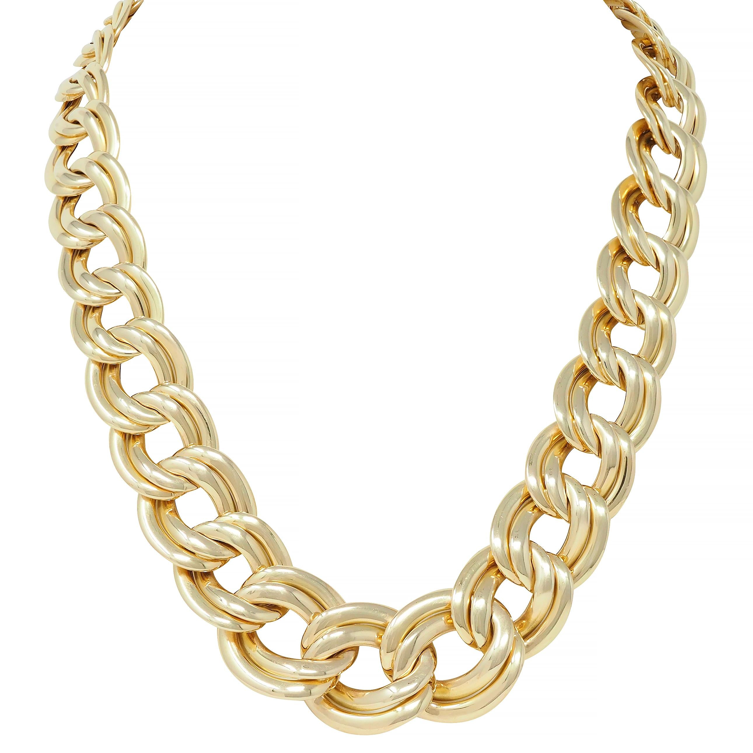 1980's Vintage 14 Karat Yellow Gold Double Curb Link Unisex Necklace