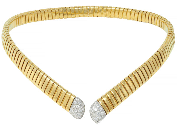 Cartier 1960's Diamond Platinum 18 Karat Gold Tubogas Collar Vintage Necklace