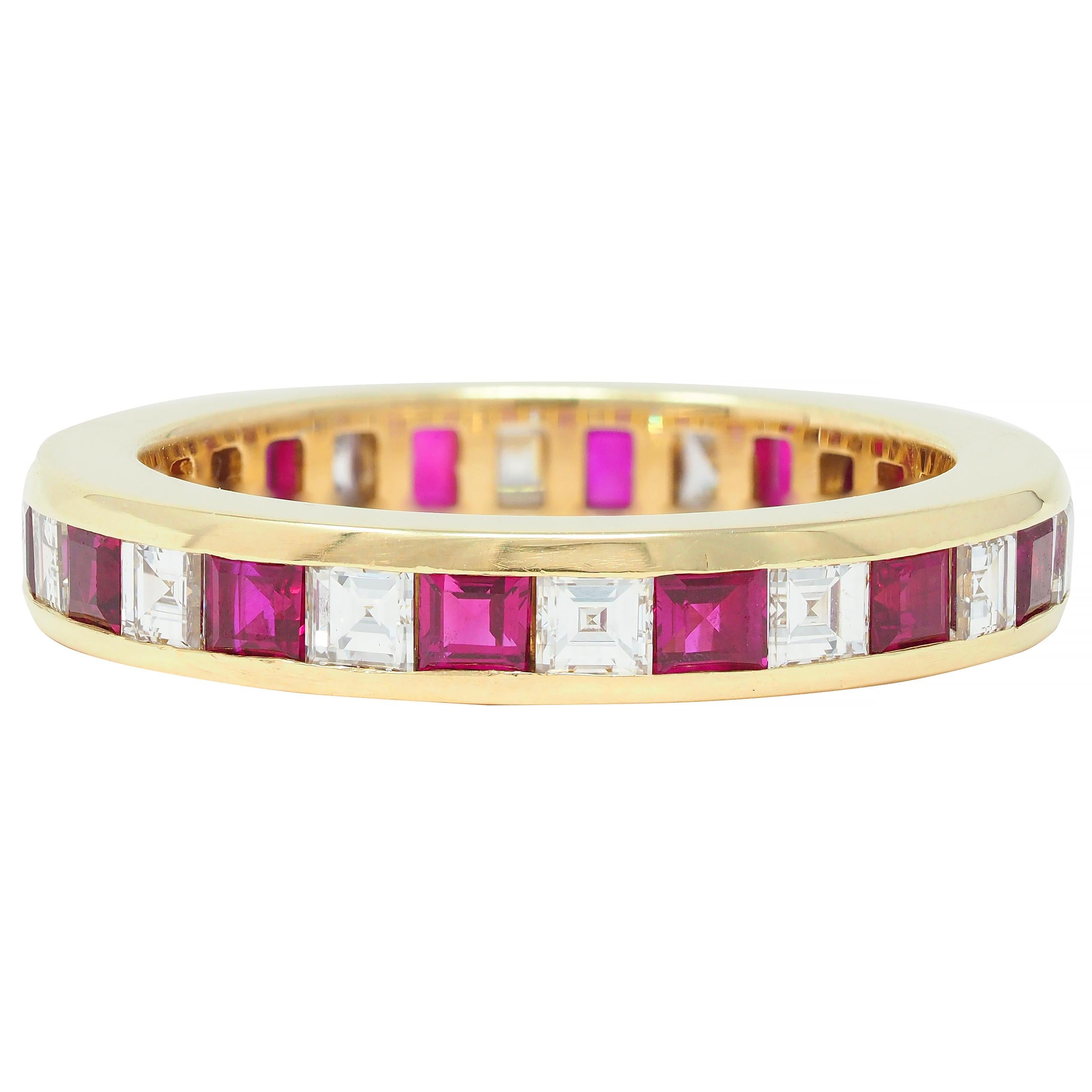 Tiffany & Co. 1.94 CTW Step Cut Diamond Ruby 18 Karat Yellow Gold Eternity Band