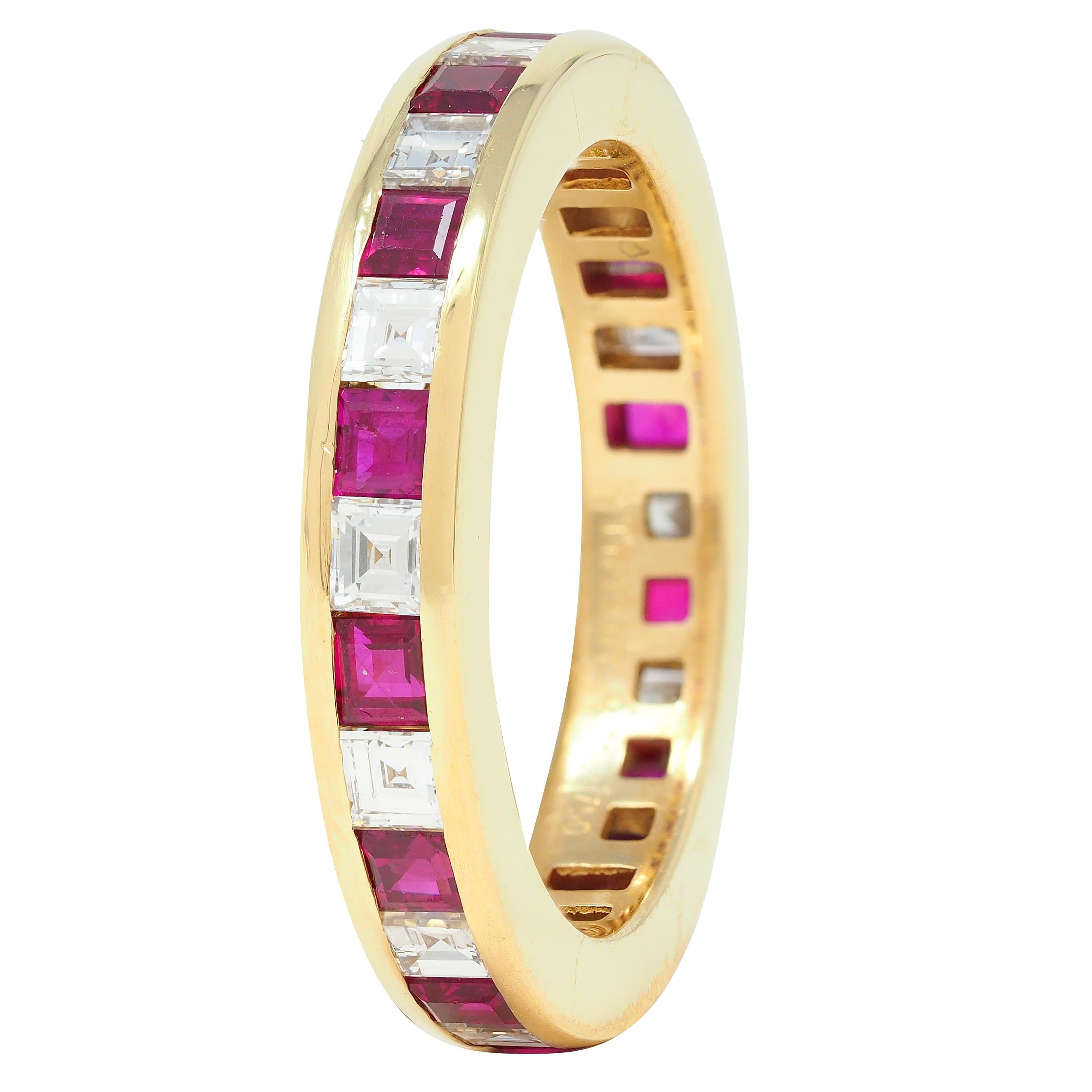 Tiffany & Co. 1.94 CTW Step Cut Diamond Ruby 18 Karat Yellow Gold Eternity Band