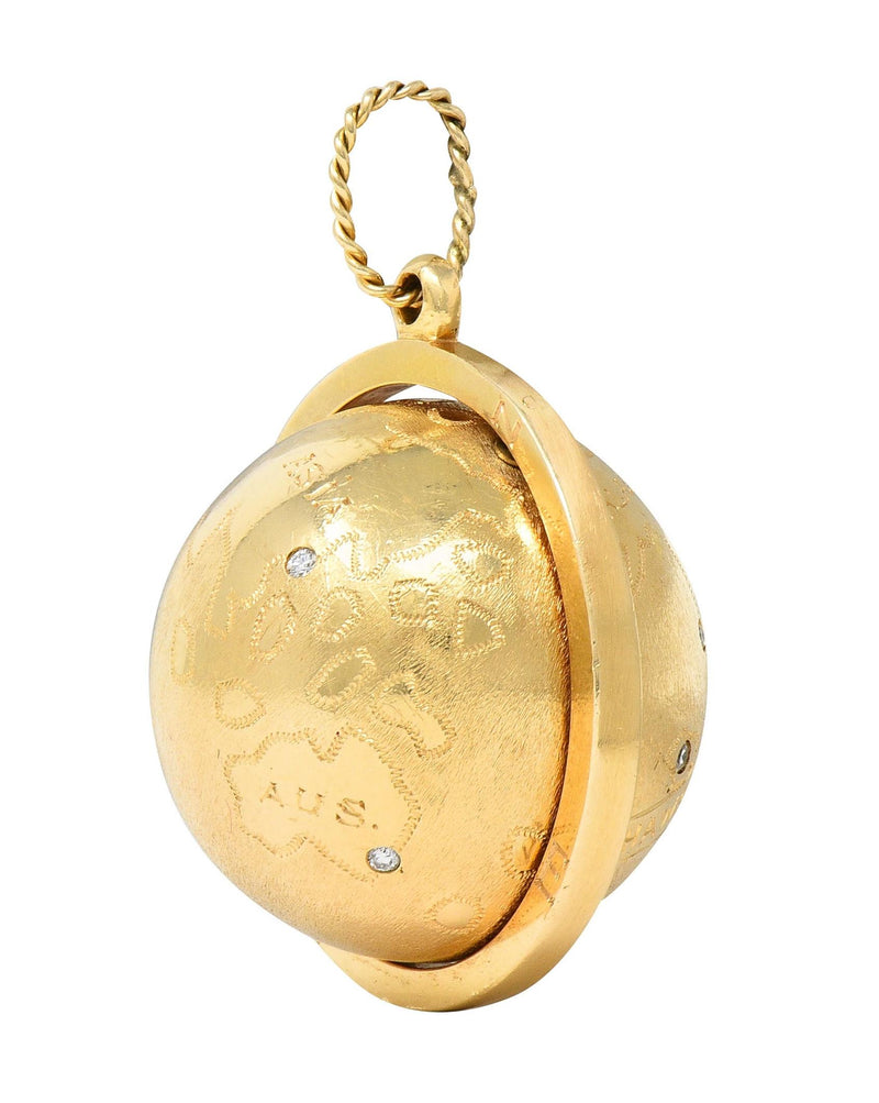 Cartier 1960's Diamond 14 Karat Yellow Gold Spinning World Globe Pendant