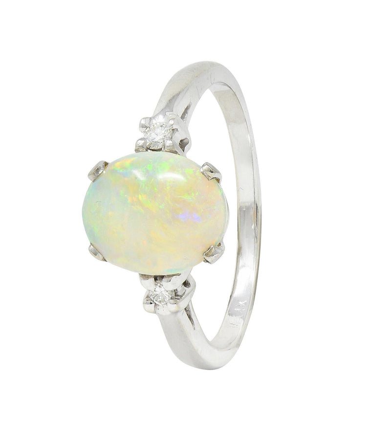 Contemporary Opal Diamond 14 Karat White Gold Three Stone Ring