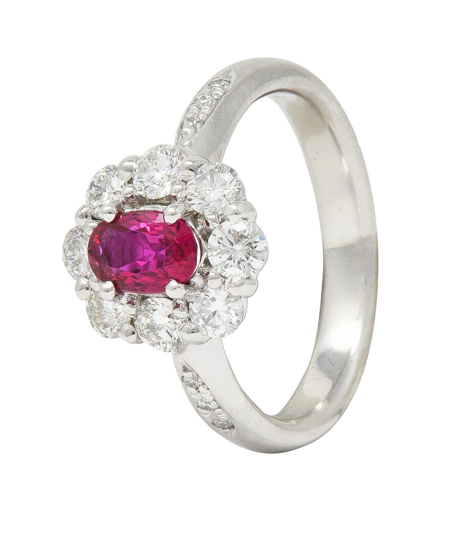 Contemporary 1.24 CTW Ruby Diamond Platinum Cluster Halo Ring