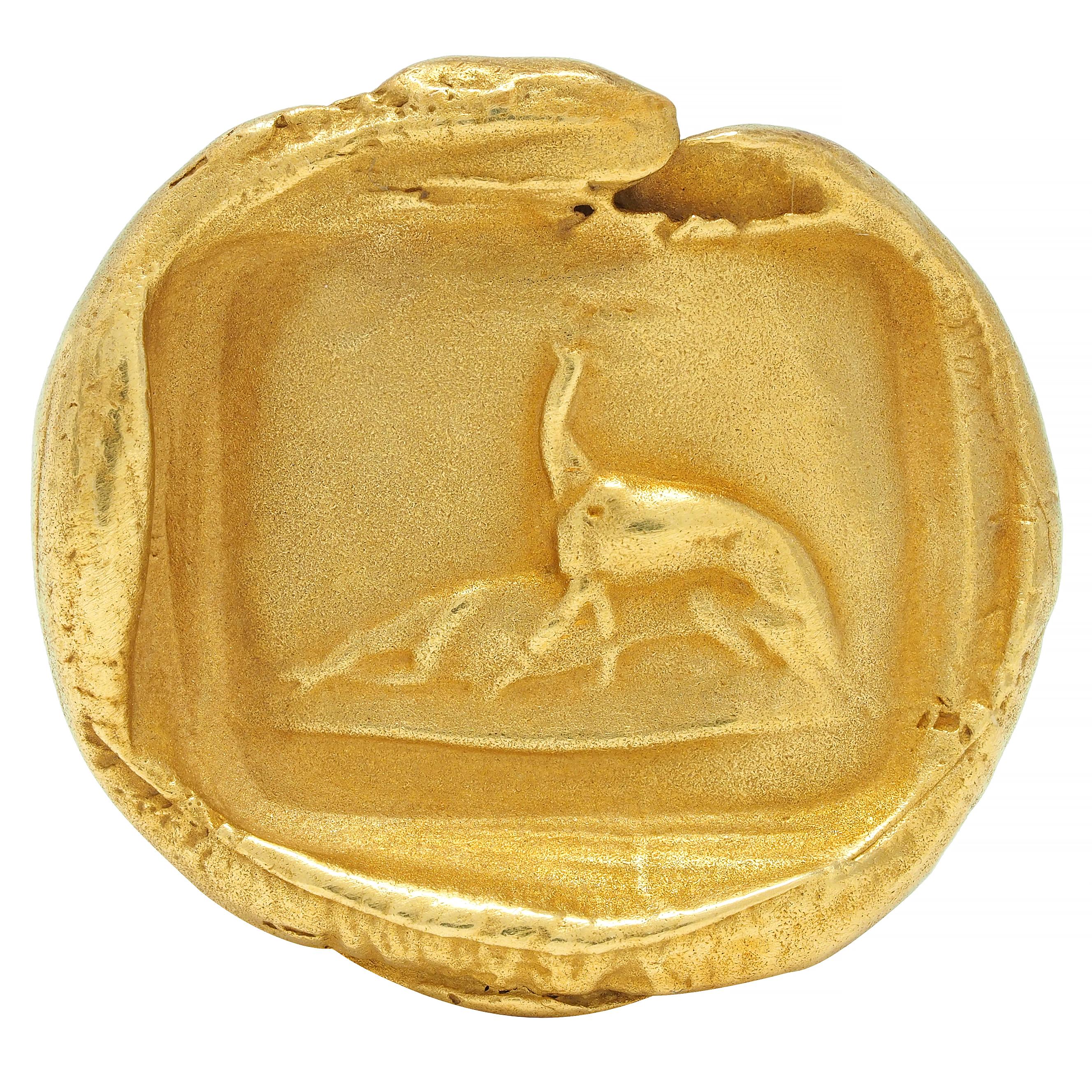 Kieselstein-Cord 18K Yellow Gold Abstrac Animal Intaglio Vintage Signet Ring