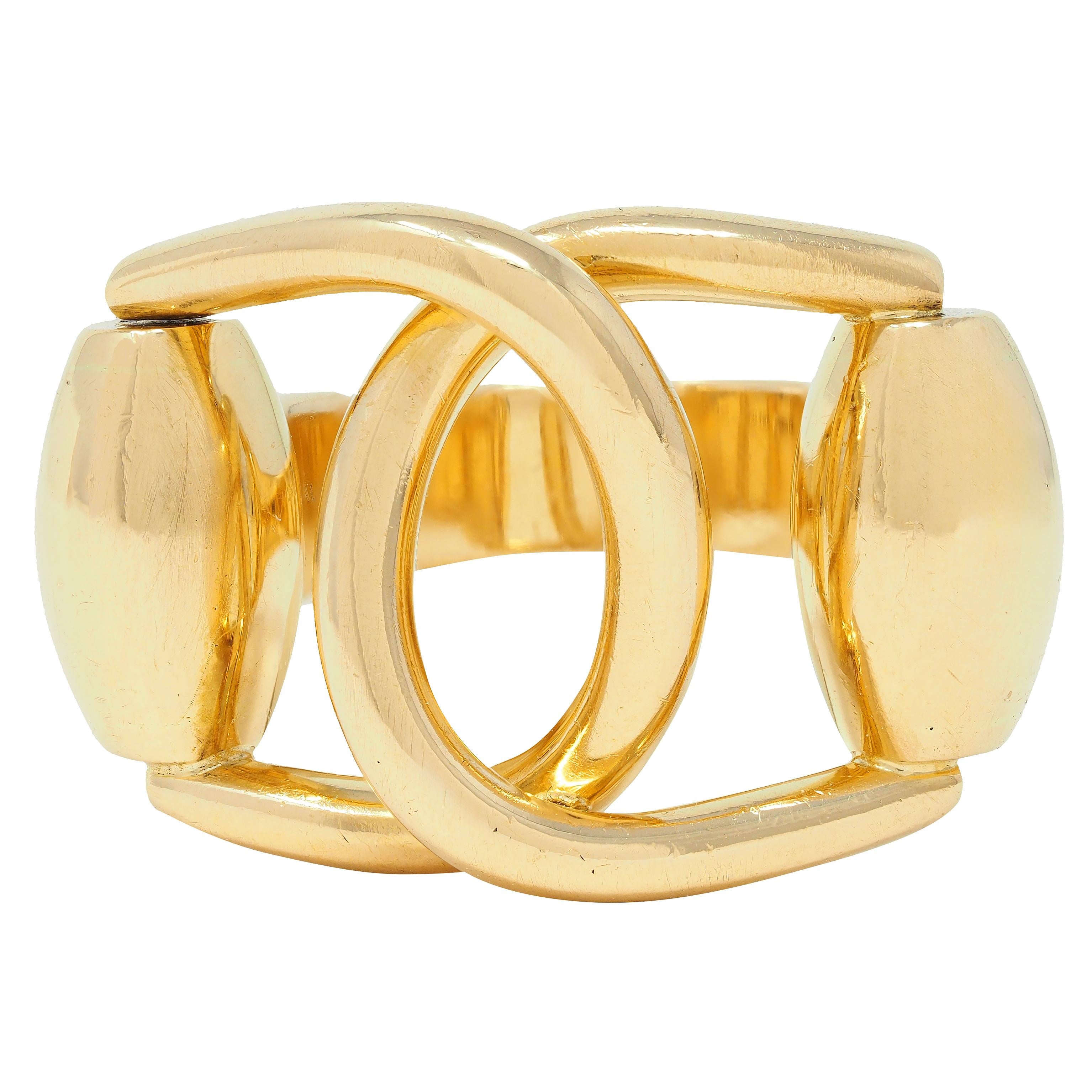 Gucci 2000's 18 Karat Yellow Gold Vintage Horsebit Interlocking Ring