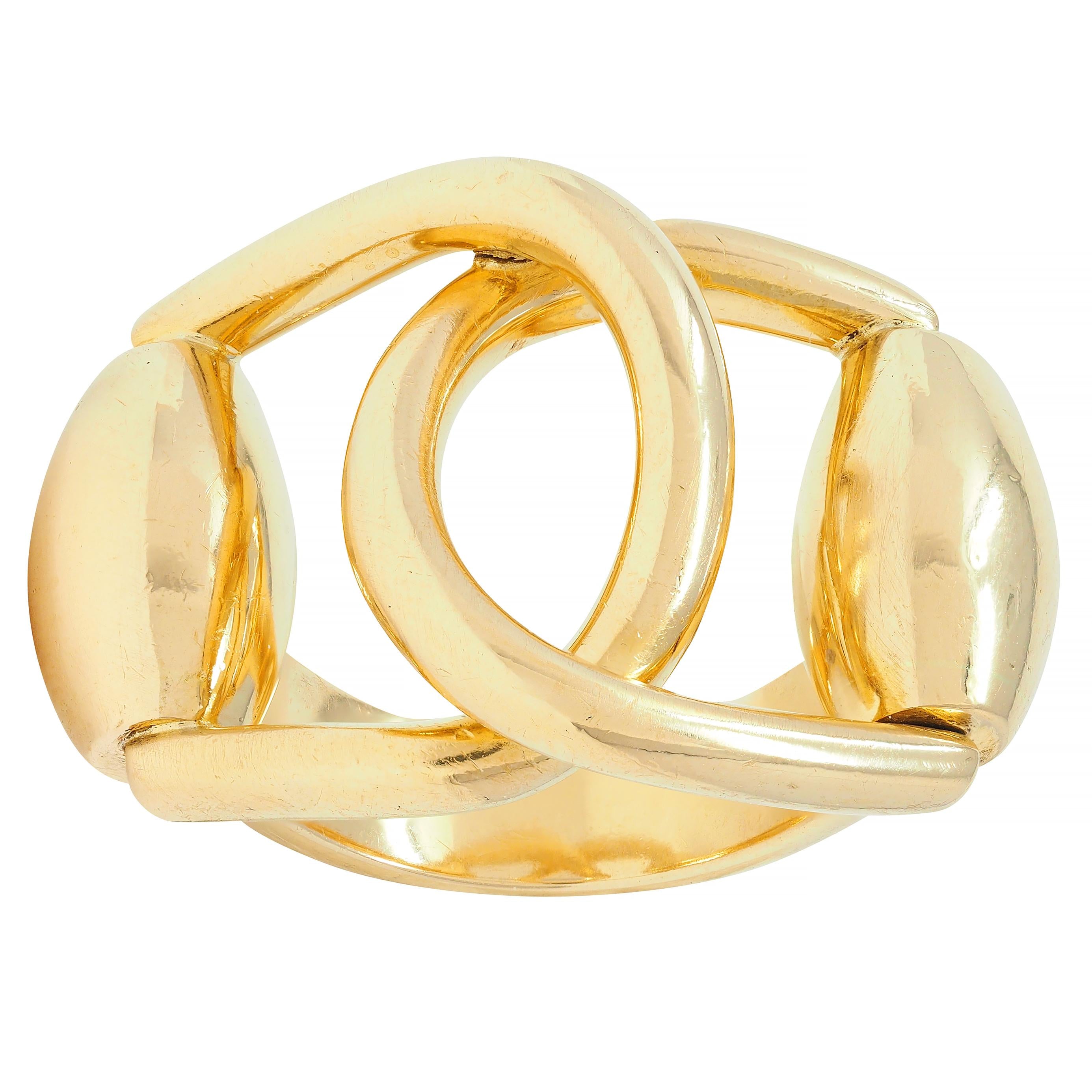 Gucci 2000's 18 Karat Yellow Gold Vintage Horsebit Interlocking Ring