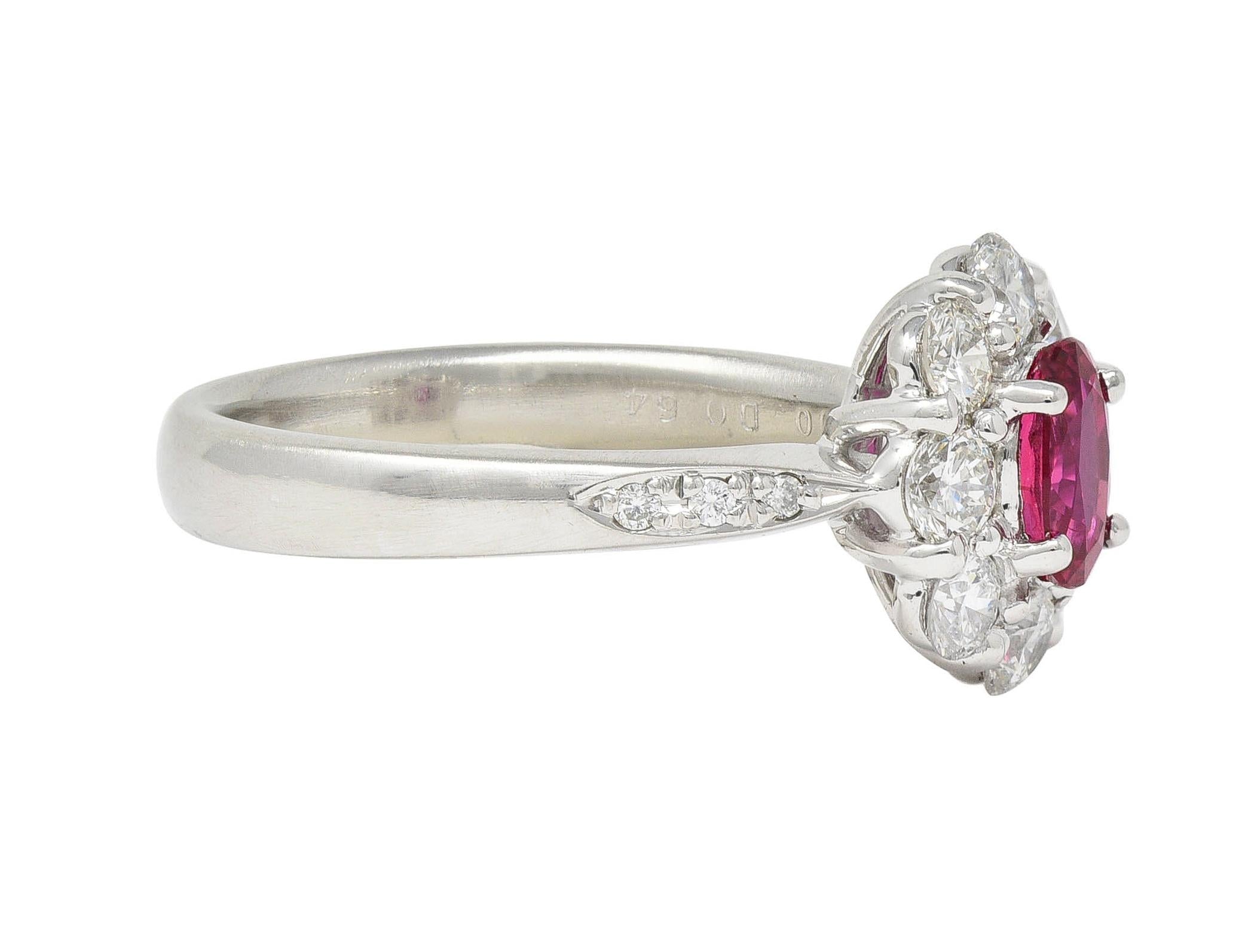 Contemporary 1.24 CTW Ruby Diamond Platinum Cluster Halo Ring