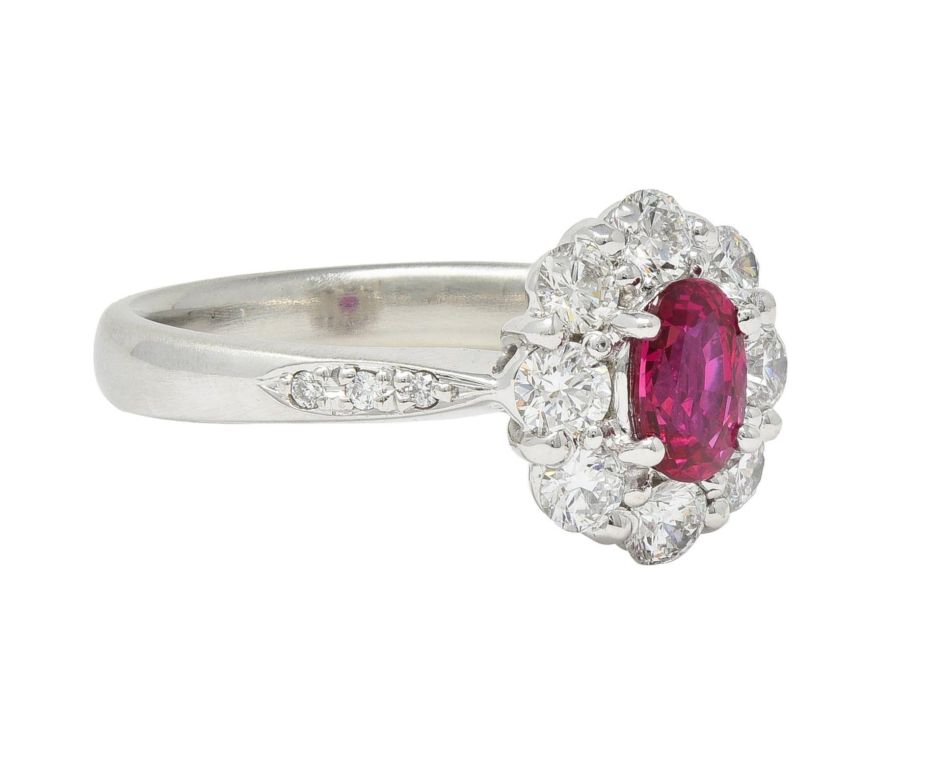 Contemporary 1.24 CTW Ruby Diamond Platinum Cluster Halo Ring