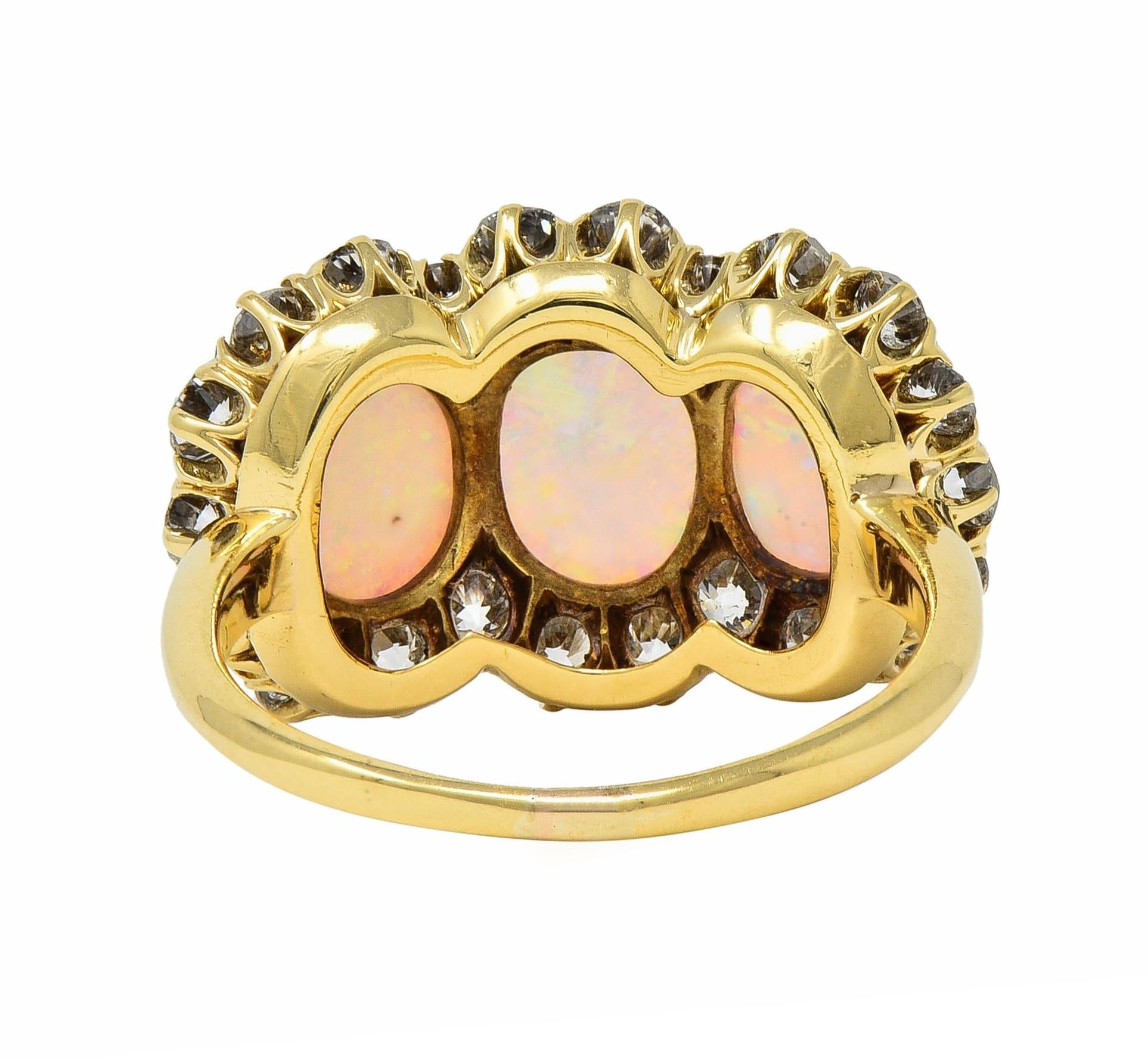 Late Victorian Opal 1.76 CTW Diamond 18 Karat Yellow Gold Antique Halo Ring