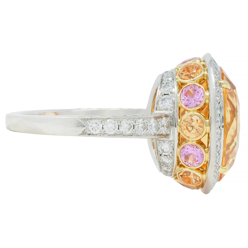 Tiffany & Co. 14.02 CTW No Heat Ceylon Golden & Pink Sapphire Diamond Halo Ring