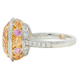 Tiffany & Co. 14.02 CTW No Heat Ceylon Golden & Pink Sapphire Diamond Halo Ring