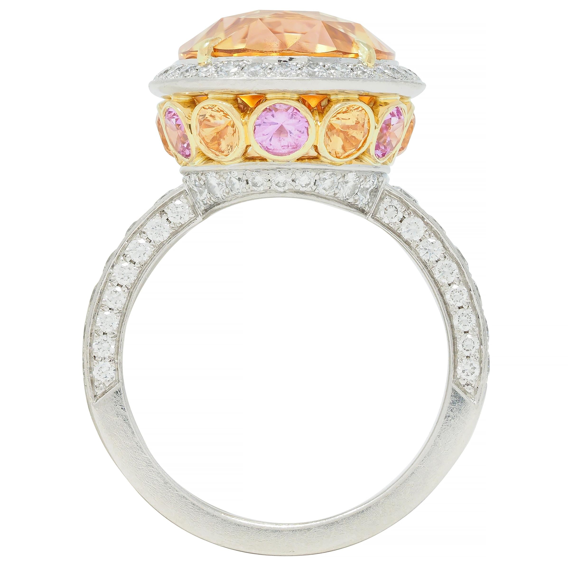 Tiffany & Co. 14.02 CTW No Heat Ceylon Golden & Pink Sapphire Diamond Halo Ring