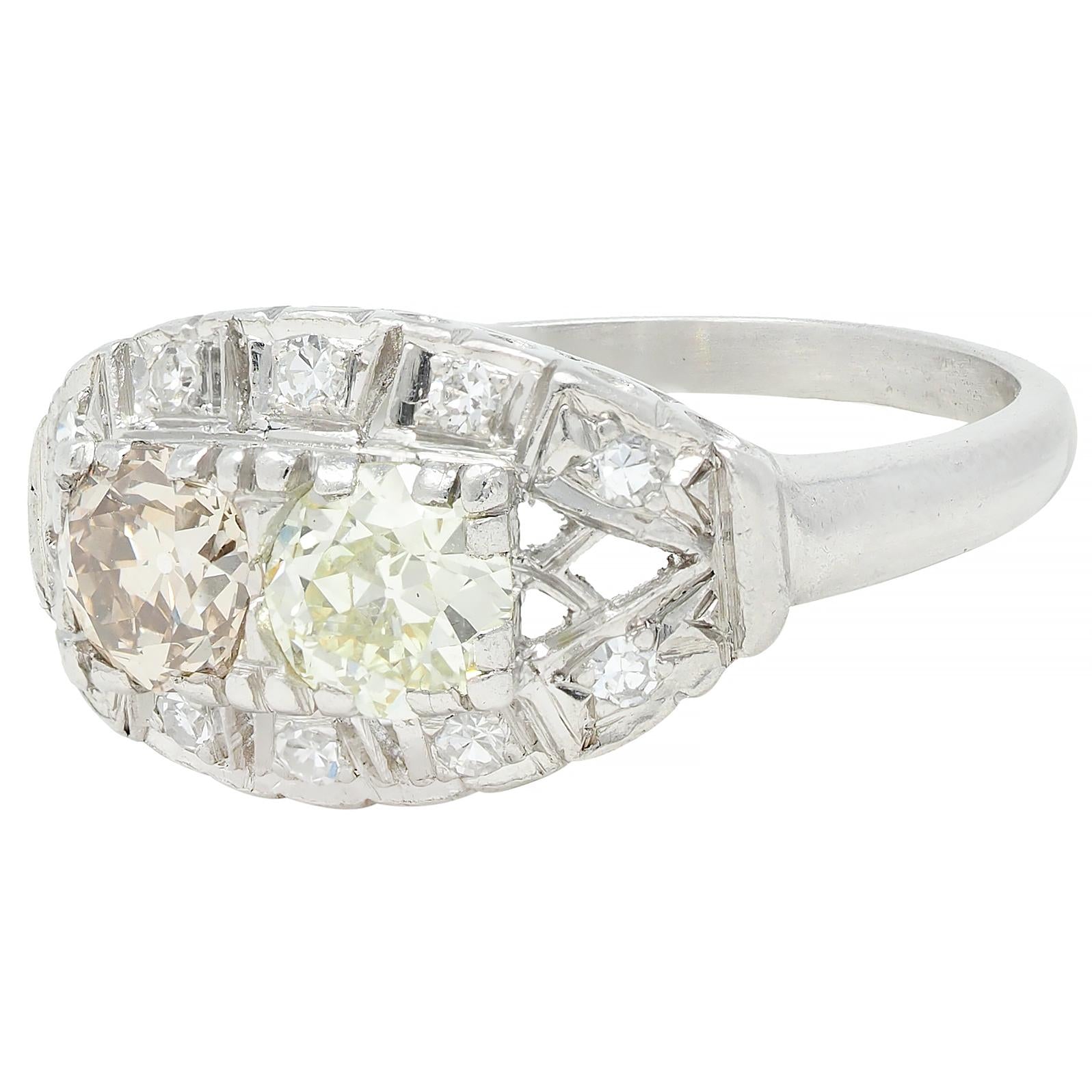 Mid-Century 1.07 CTW Diamond Platinum Toi-Et-Moi Marquise Vintage Ring