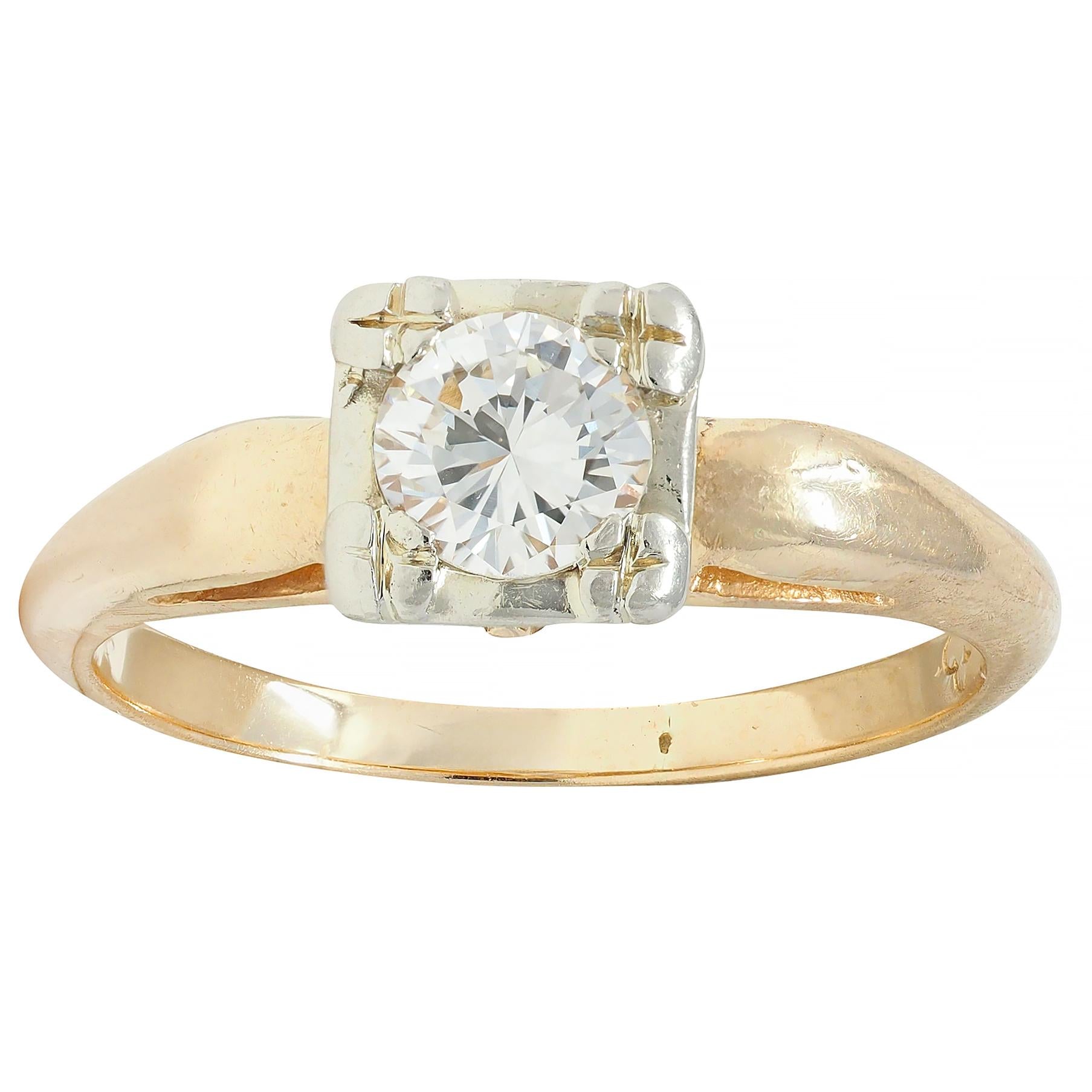 Retro 0.40 CTW Diamond 14 Karat Two-Tone Gold Solitaire Vintage Engagement Ring