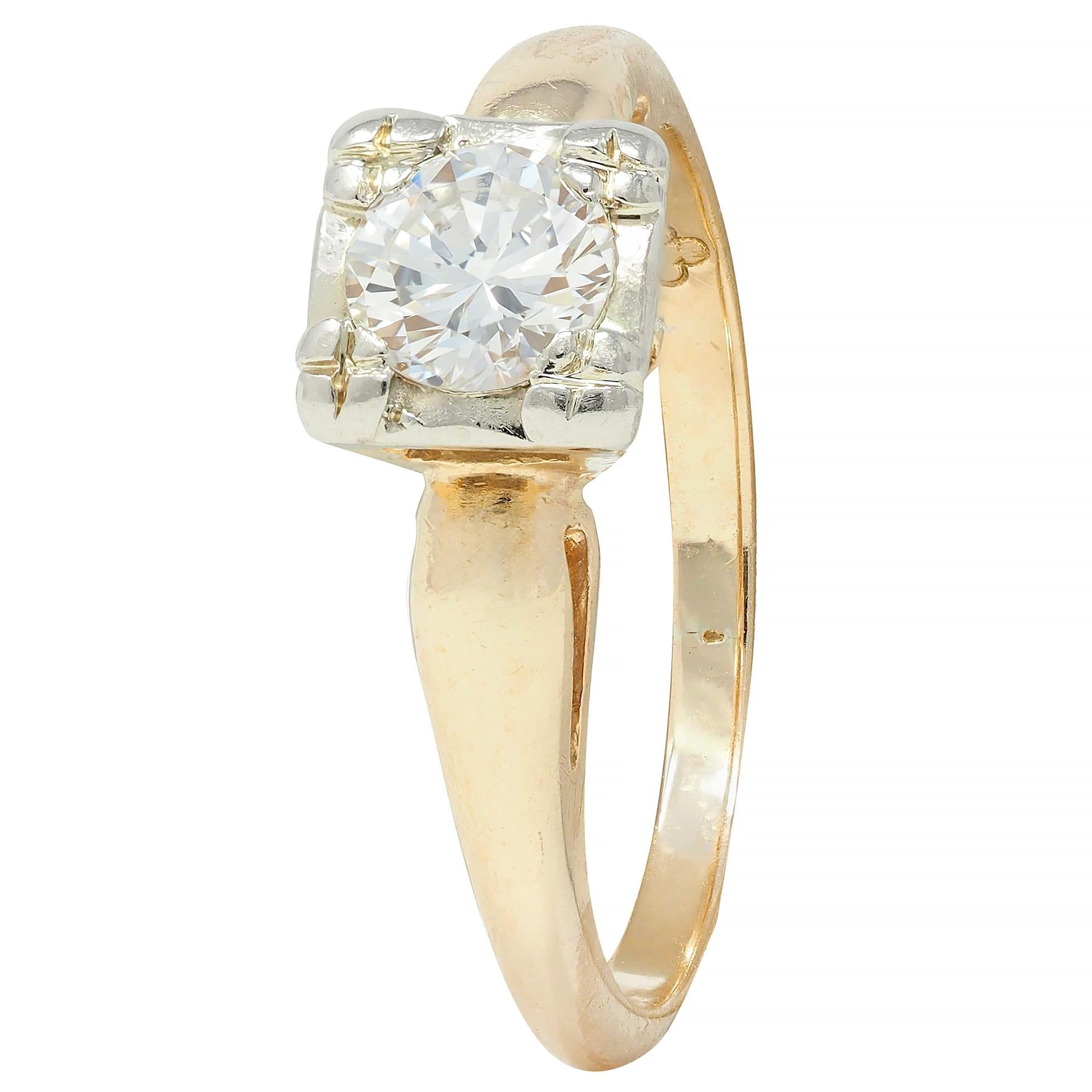 Retro 0.40 CTW Diamond 14 Karat Two-Tone Gold Solitaire Vintage Engagement Ring