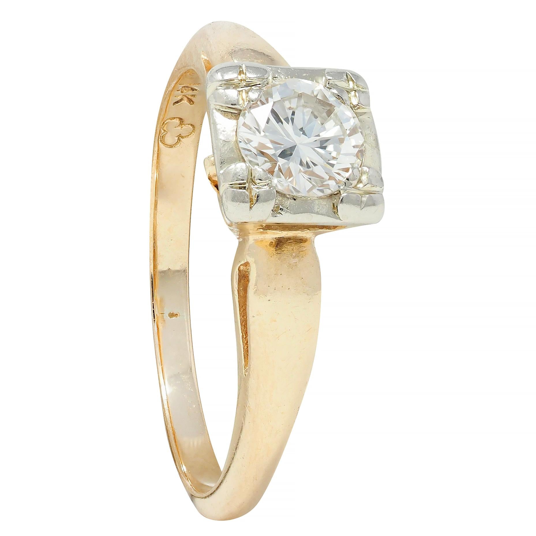 Retro 0.40 CTW Diamond 14 Karat Two-Tone Gold Solitaire Vintage Engagement Ring