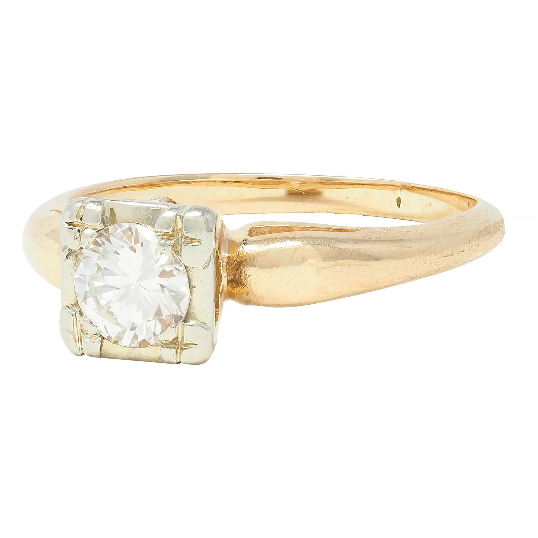 Retro 0.40 CTW Diamond 14 Karat Two-Tone Gold Solitaire Vintage Engagement Ring