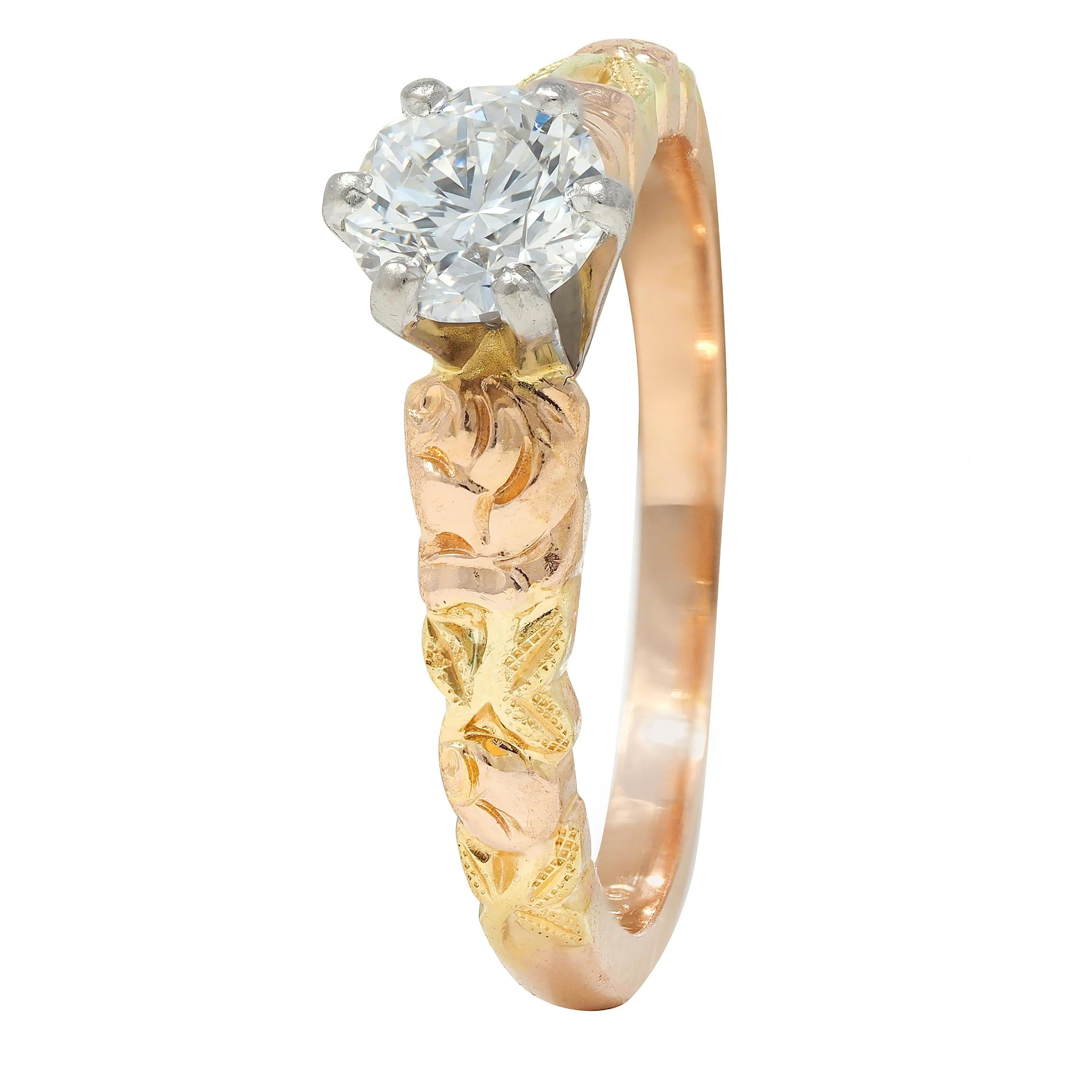 Jabel 0.45 CTW Round Brilliant Diamond 14 Karat Tri-Gold Rose Engagement Ring