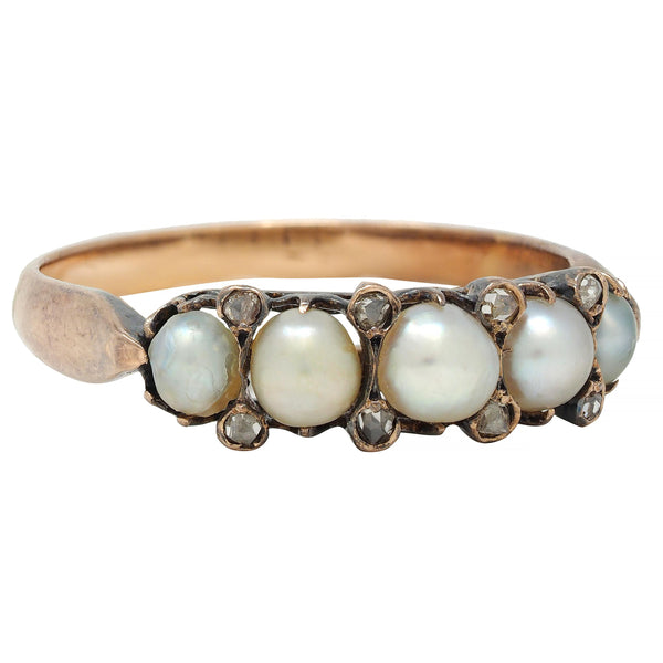 Victorian Pearl Diamond 18 Karat Rose Gold Antique Band Ring