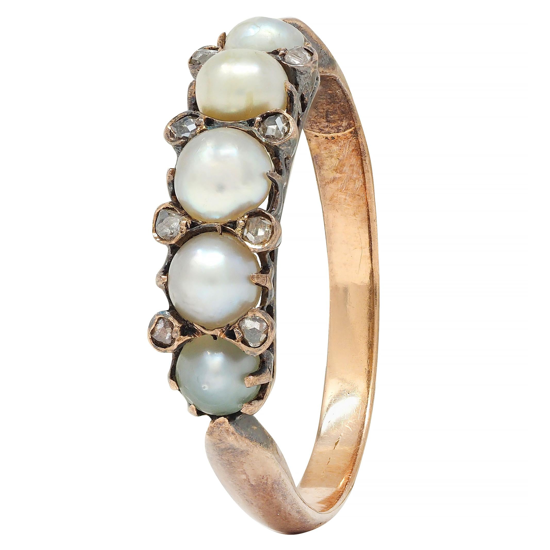 Victorian Pearl Diamond 18 Karat Rose Gold Antique Band Ring