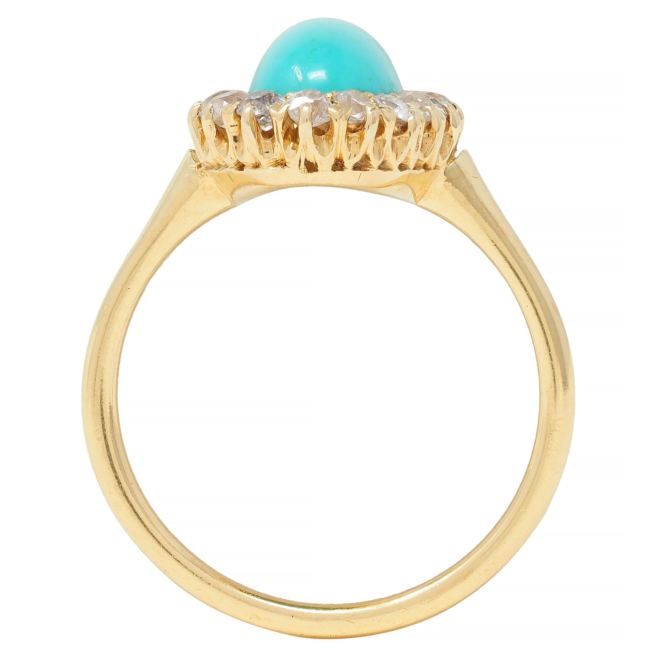 Victorian 0.72 CTW Diamond Turquoise 18 Karat Yellow Gold Antique Halo Ring