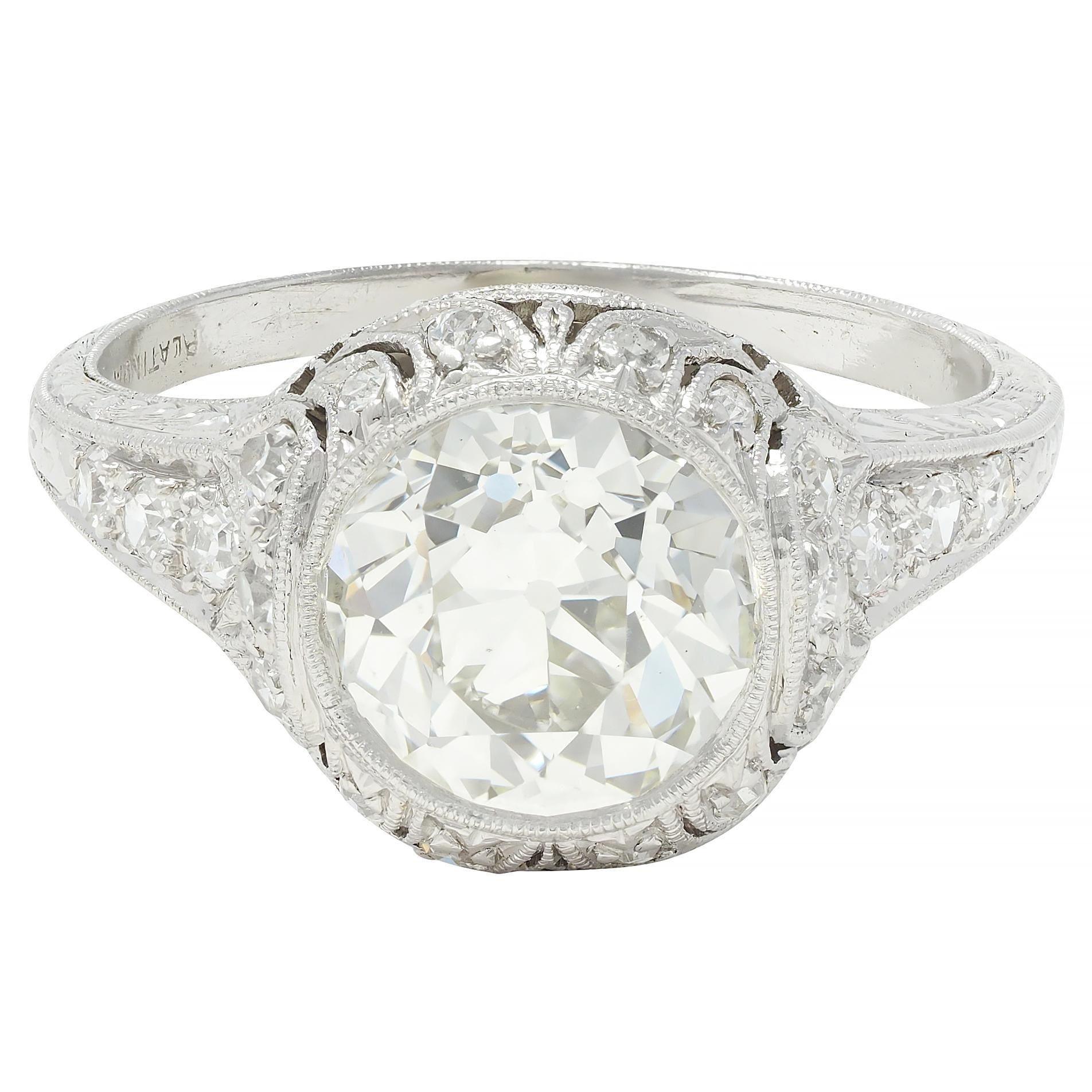 Art Deco 2.35 CTW Old European Diamond Platinum Antique Engagement Ring GIA